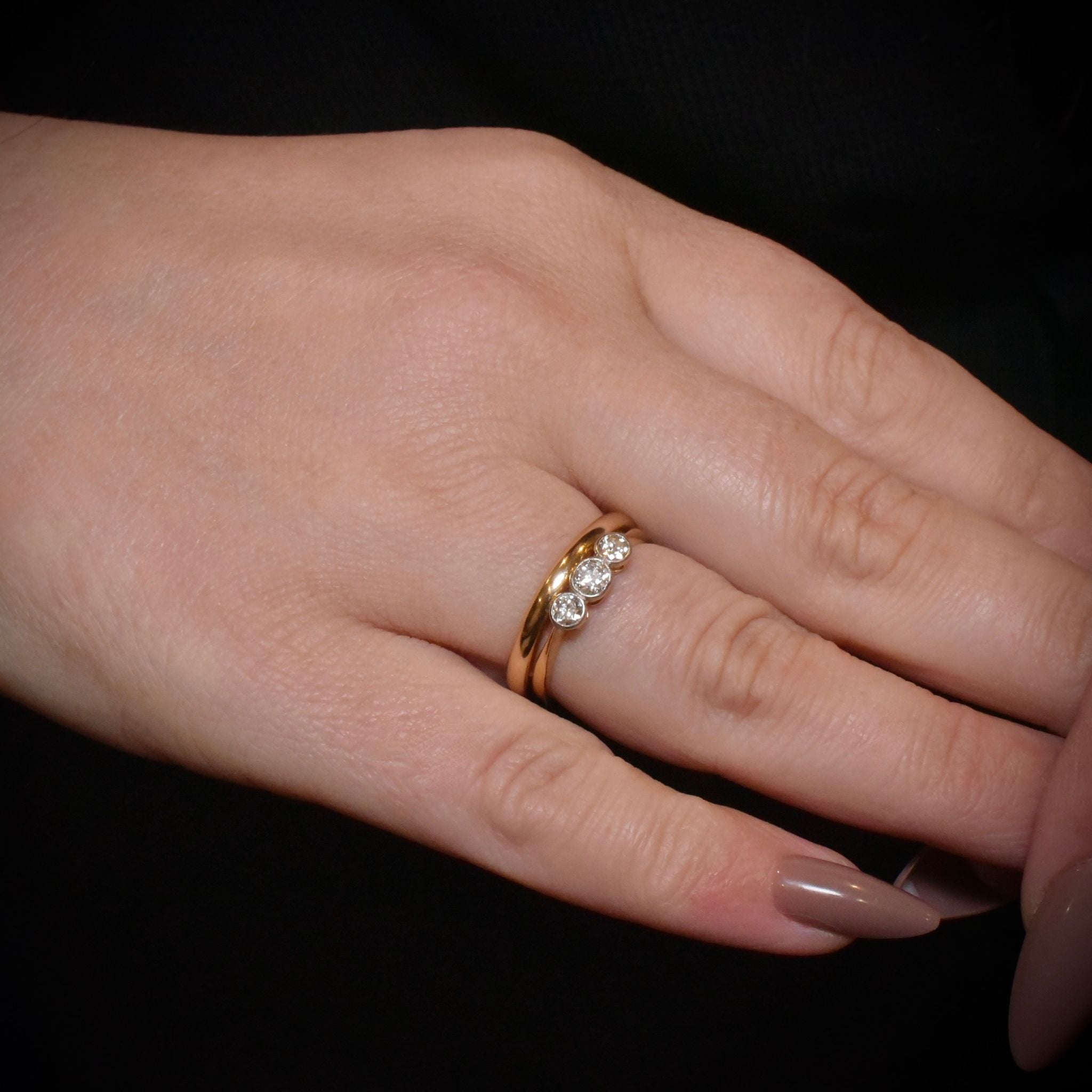 Antique Edwardian 18ct Yellow Gold, Platinum And Diamond Trilogy Ring Circa 1915-20
