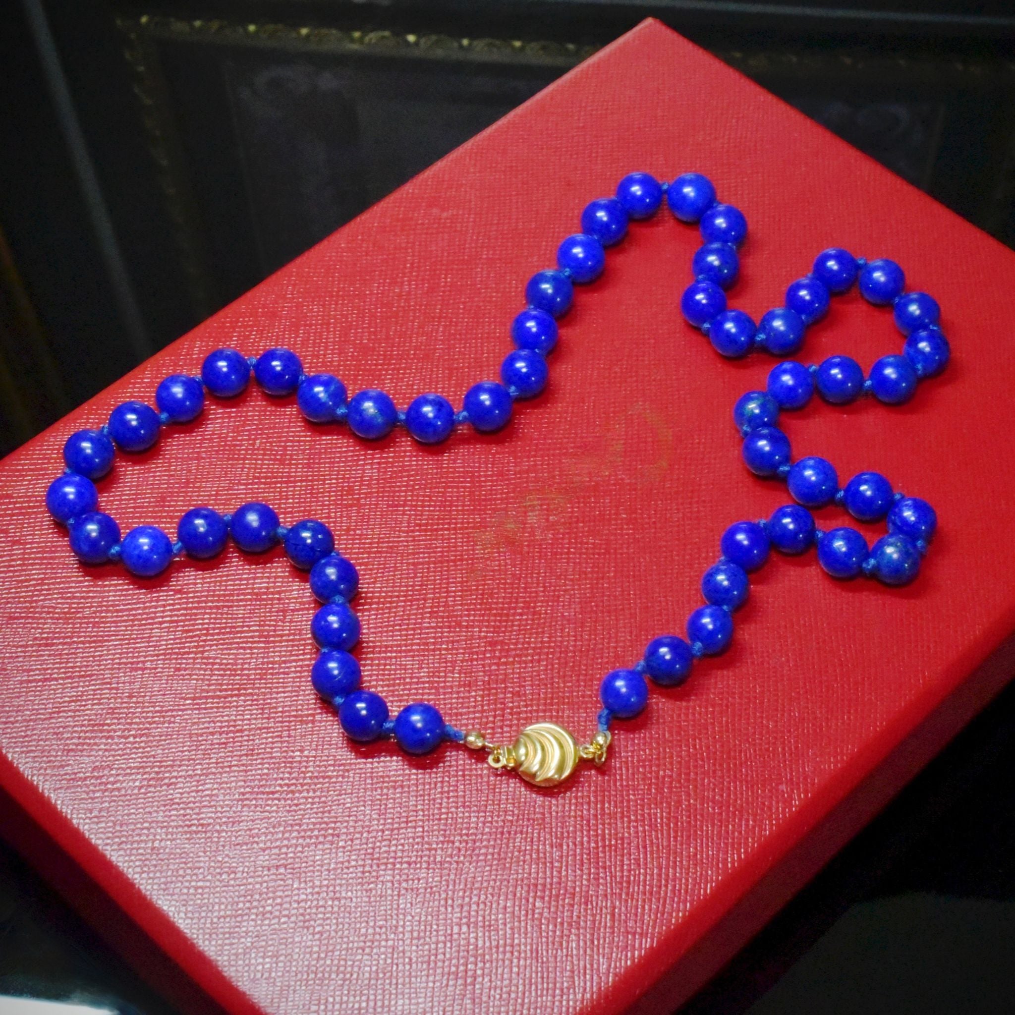 Fabulous 9ct Gold And Lapis Lazuli Bead Necklace - 52cm