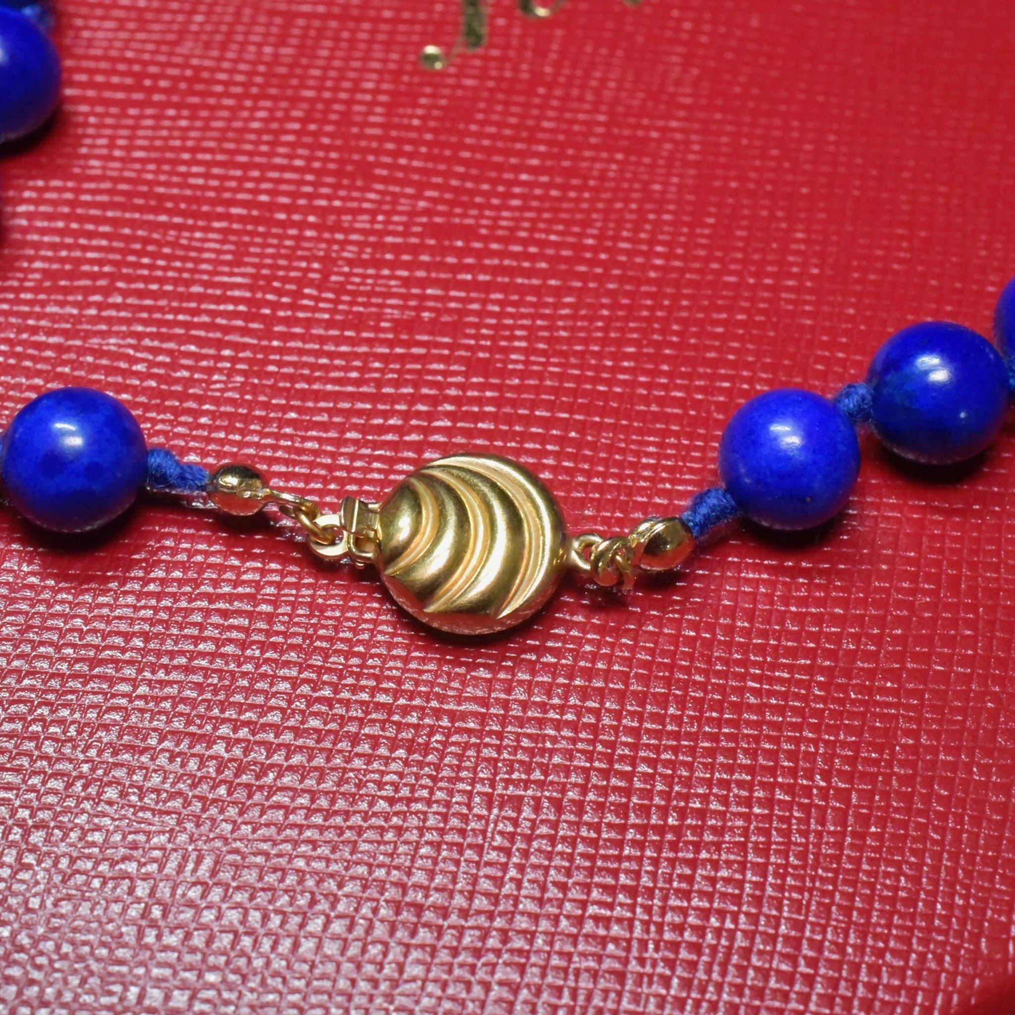 Fabulous 9ct Gold And Lapis Lazuli Bead Necklace - 52cm