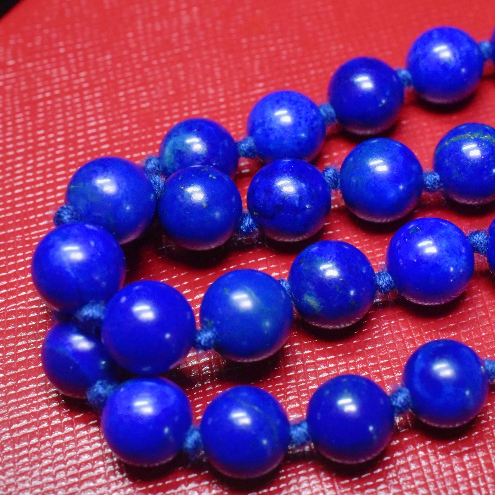 Fabulous 9ct Gold And Lapis Lazuli Bead Necklace - 52cm