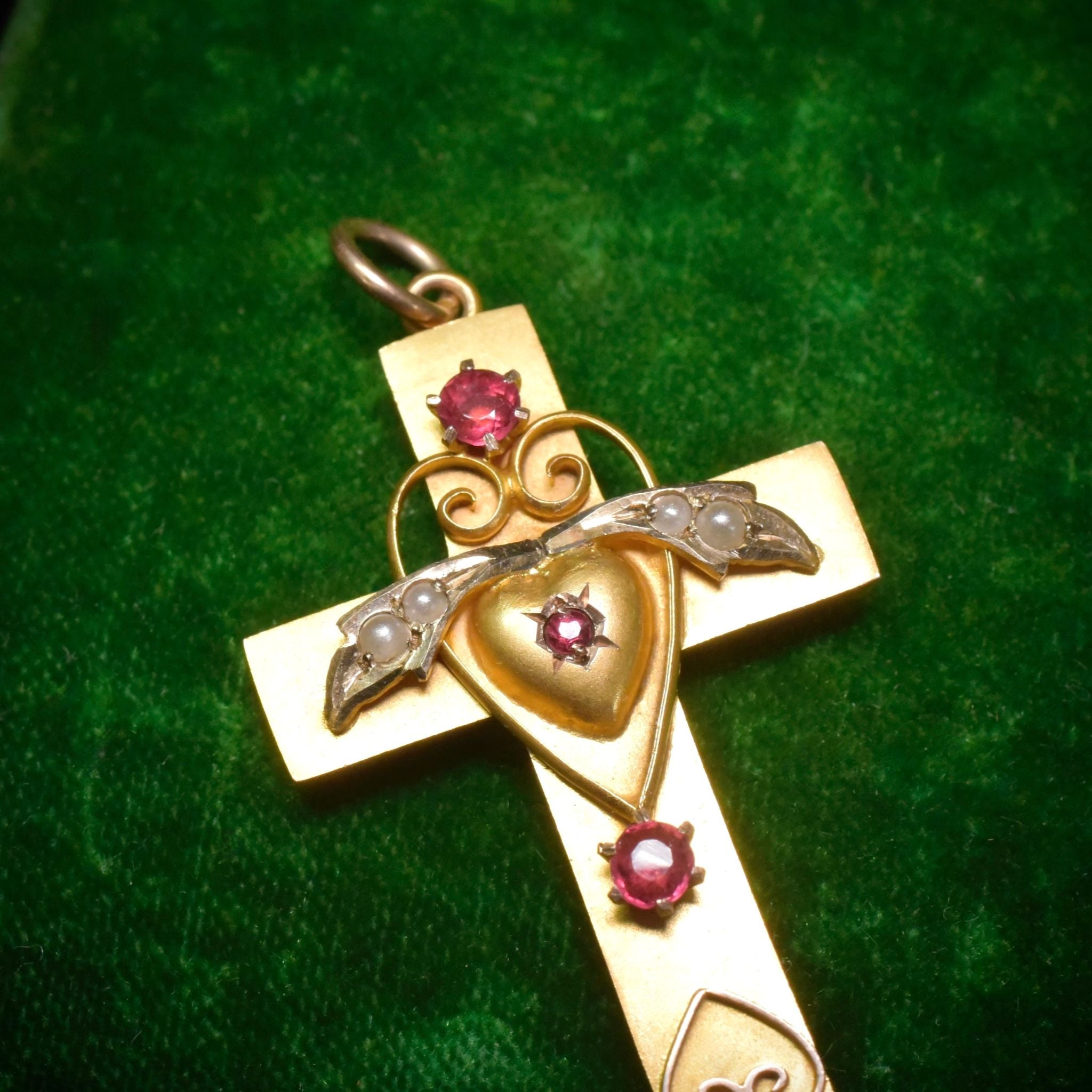 Antique Australian Edwardian 9ct Gold And Garnet Cross - 1912