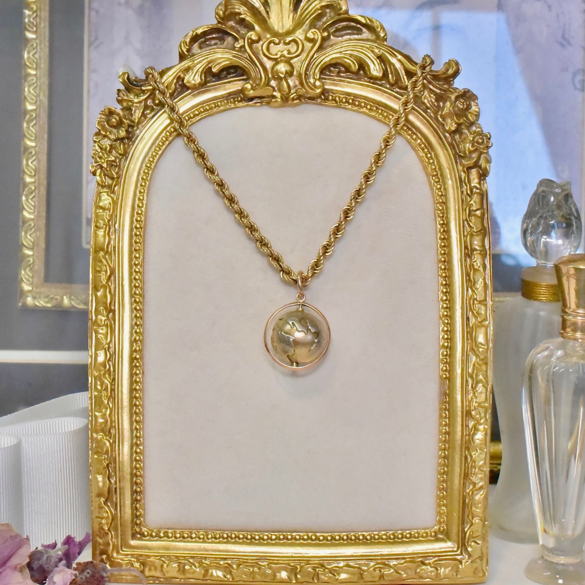 Stunning Vintage 14ct Rose & Yellow Gold (And Silver Continents) ’Spinning World Globe’ Pendant