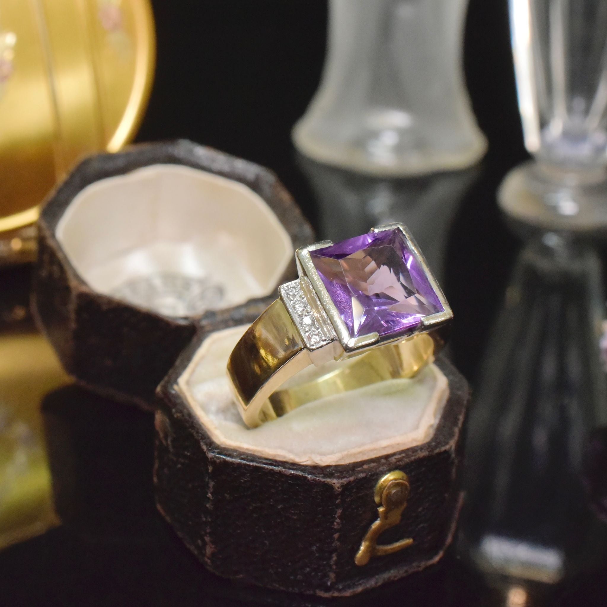 Superb 9ct Yellow Gold Amethyst And Diamond Ring