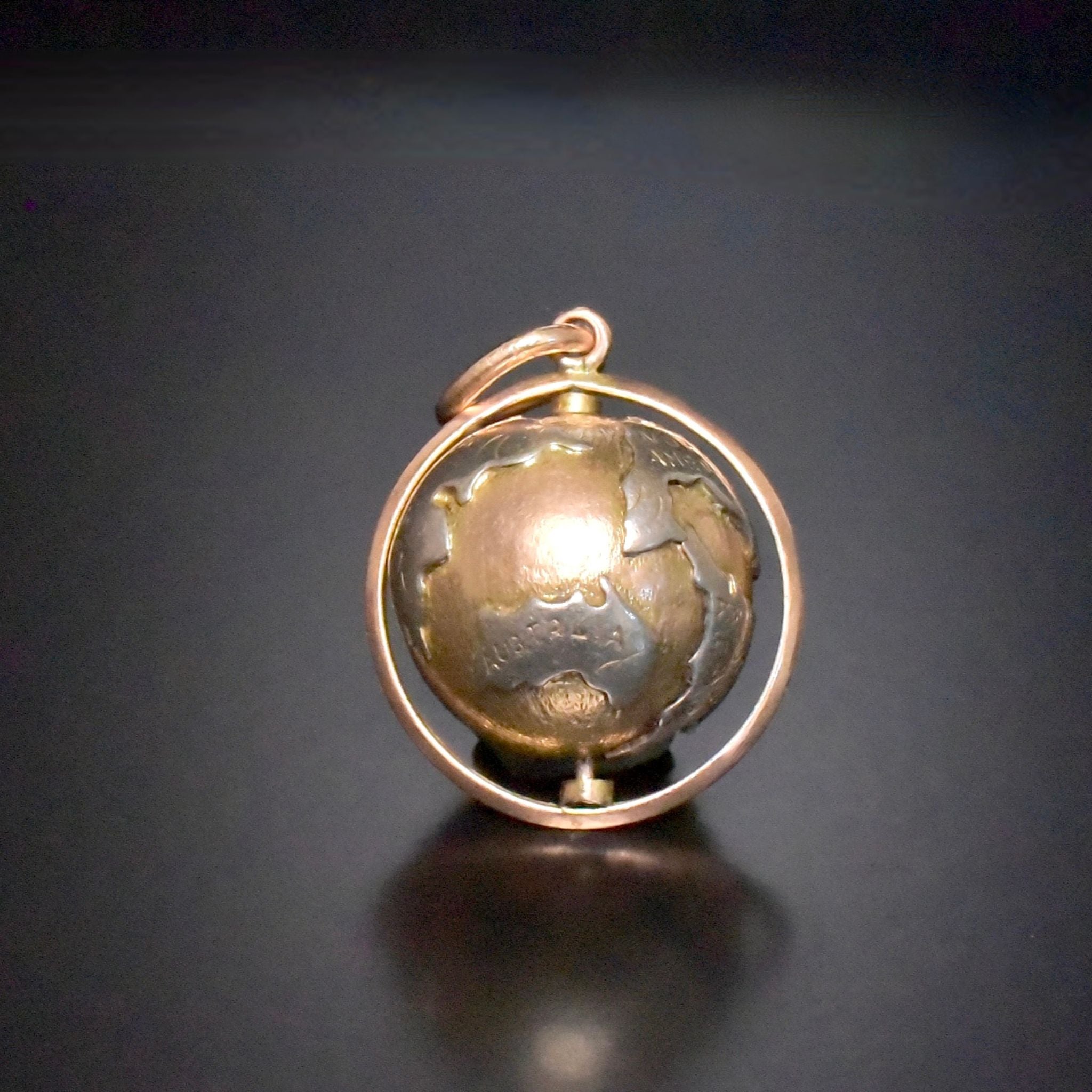 Stunning Vintage 14ct Rose & Yellow Gold (And Silver Continents) ’Spinning World Globe’ Pendant
