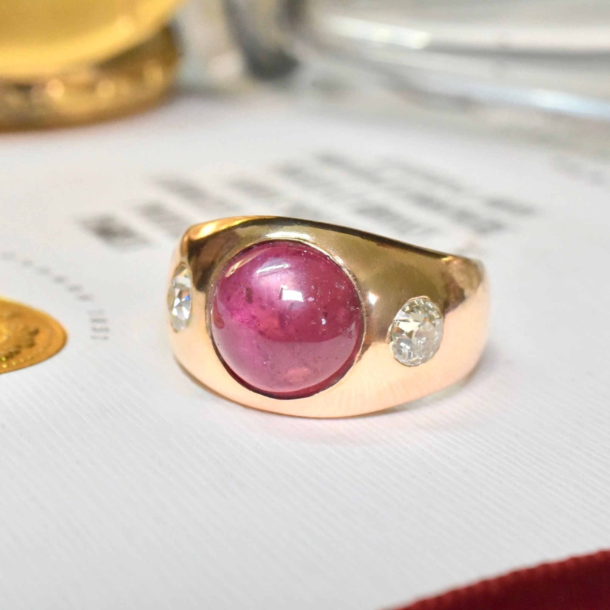 Stunning Antique 15ct Rose Gold Rhodolite Garnet And Diamond Ring