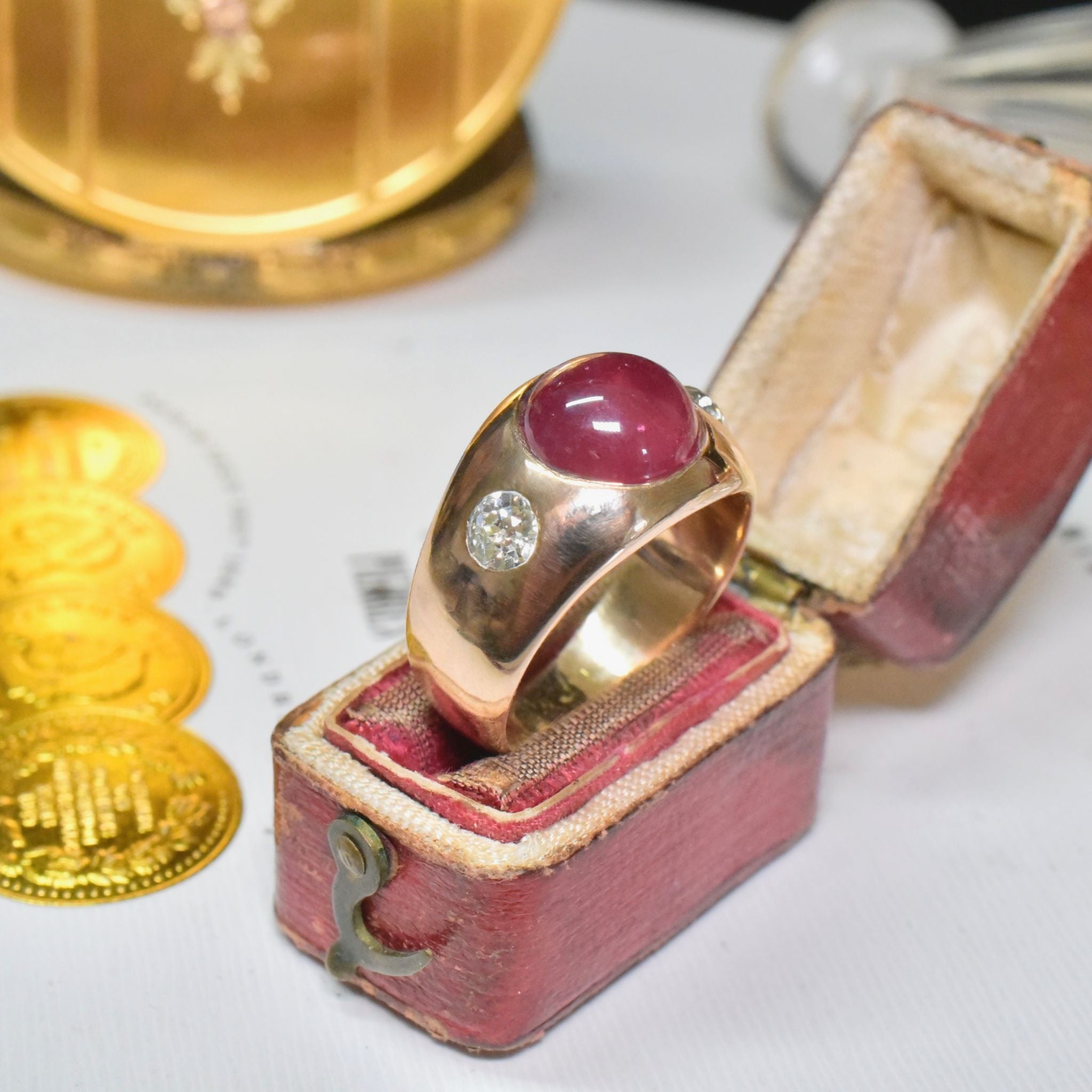Stunning Antique 15ct Rose Gold Rhodolite Garnet And Diamond Ring