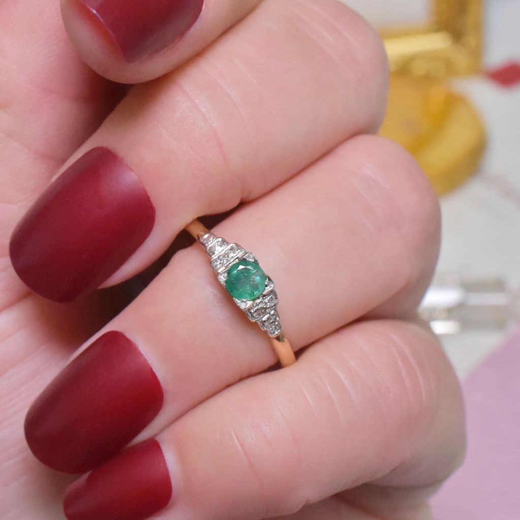 Antique/Vintage Art Deco Era 18ct Yellow Gold Emerald And Diamond Ring Circa 1920-30’s
