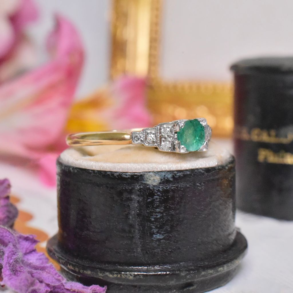 Antique/Vintage Art Deco Era 18ct Yellow Gold Emerald And Diamond Ring Circa 1920-30’s