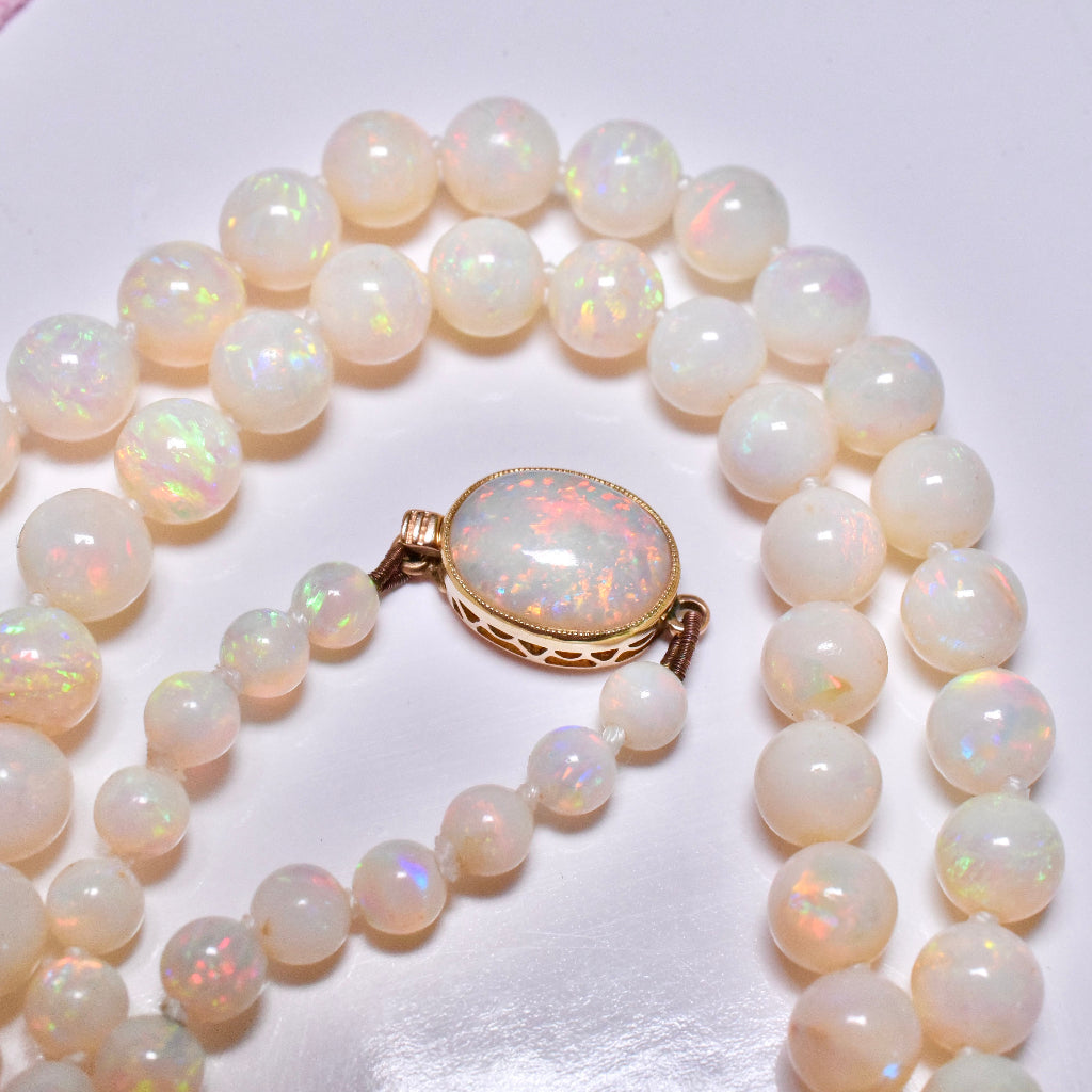 Antique 15ct Rose Gold Solid White Opal Bead Necklace Circa 1915-1930’s Included In Purchase Valuation For $5,000 AUD