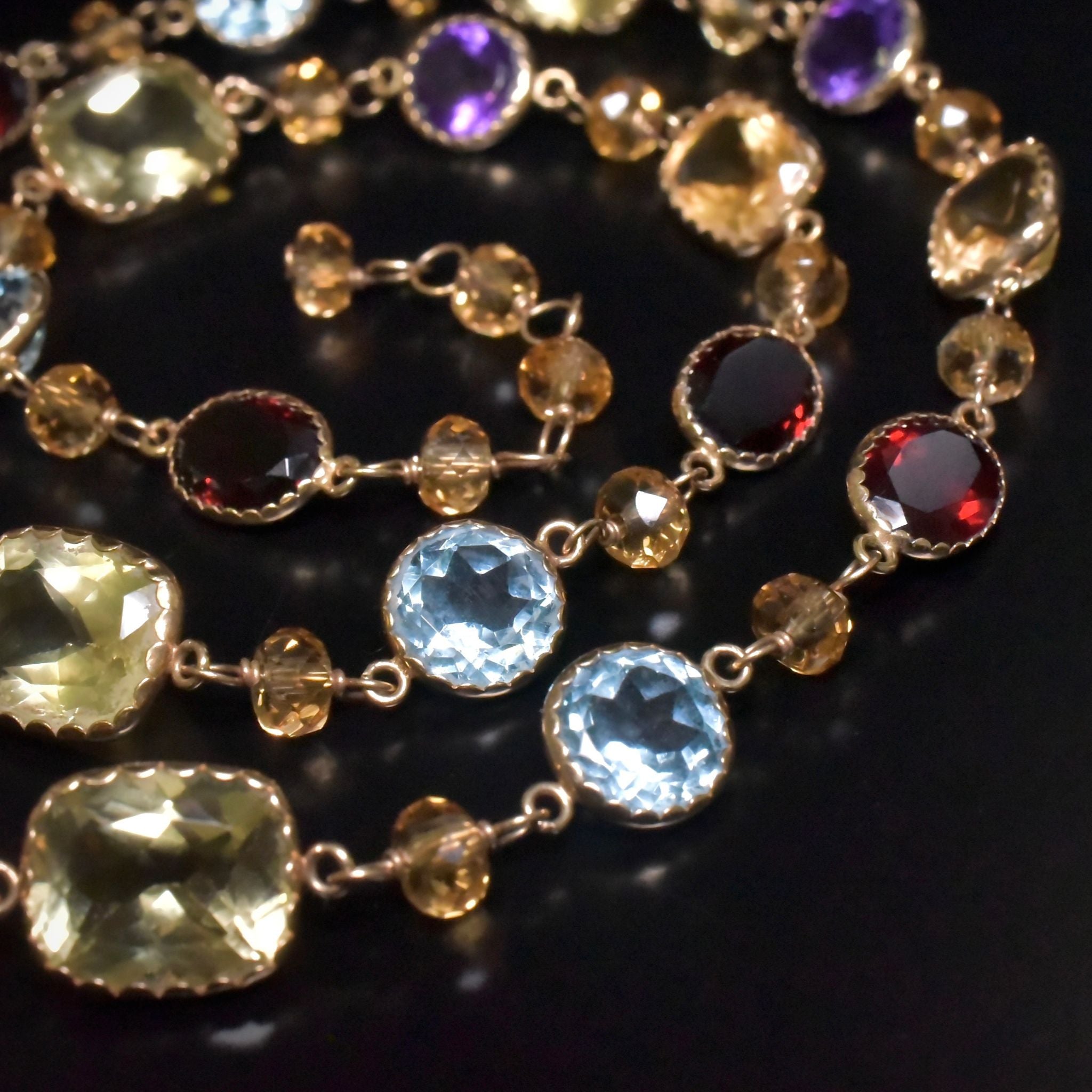 Impressive 14ct Yellow Gold Multi-Gem Necklace (Amethyst, Garnet, Citrine, Topaz, Lemon Quartz)