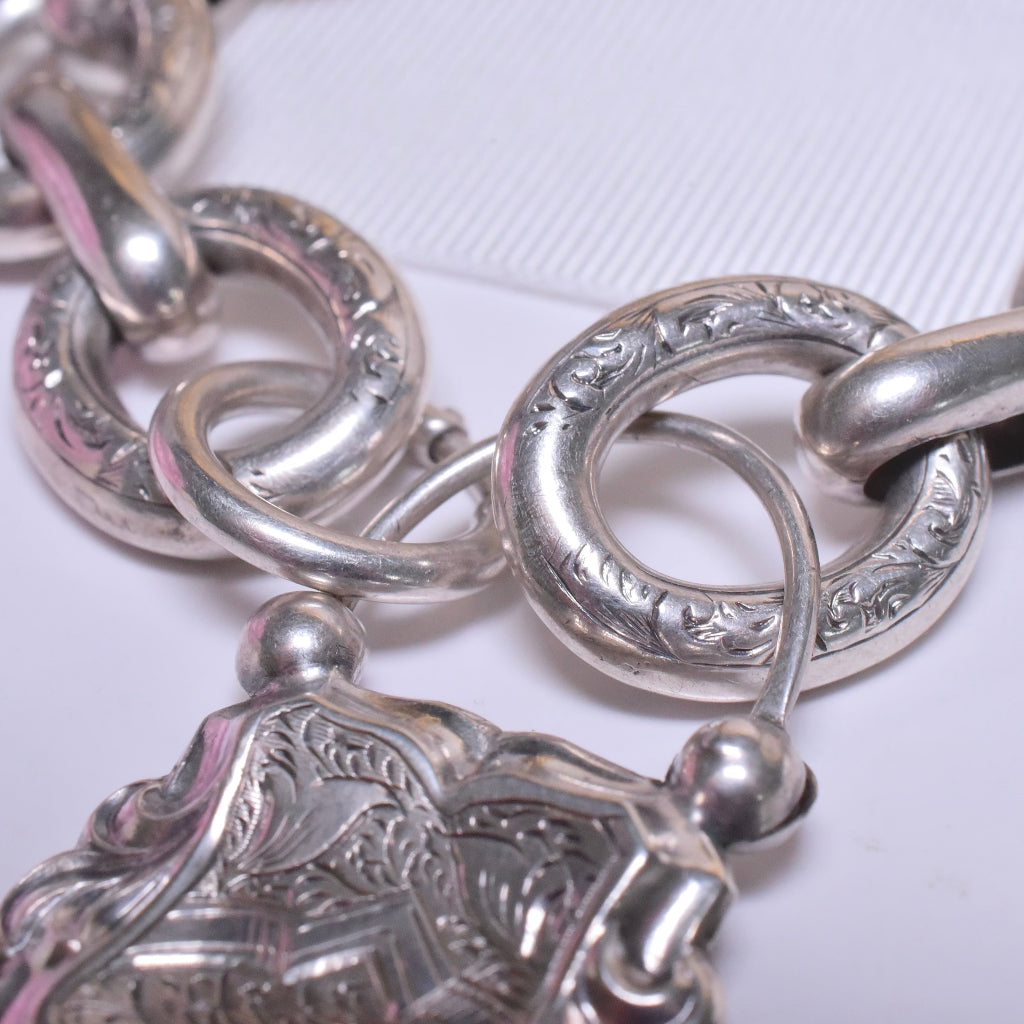 Antique Victorian Sterling Silver Engraved Padlock Bracelet Circa 1890-1900