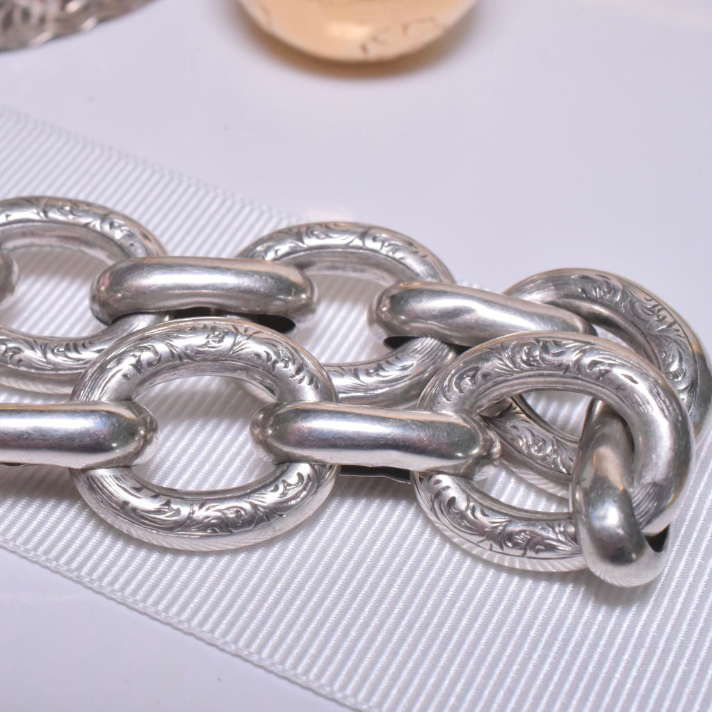Antique Victorian Sterling Silver Engraved Padlock Bracelet Circa 1890-1900
