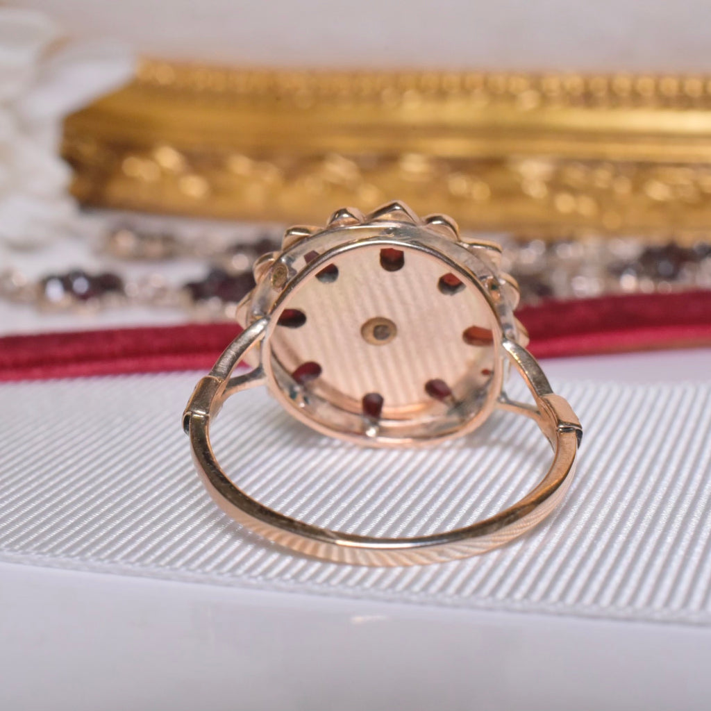Antique 9ct Rose Gold Bohemian Garnet Flower Ring Circa 1920-30’s