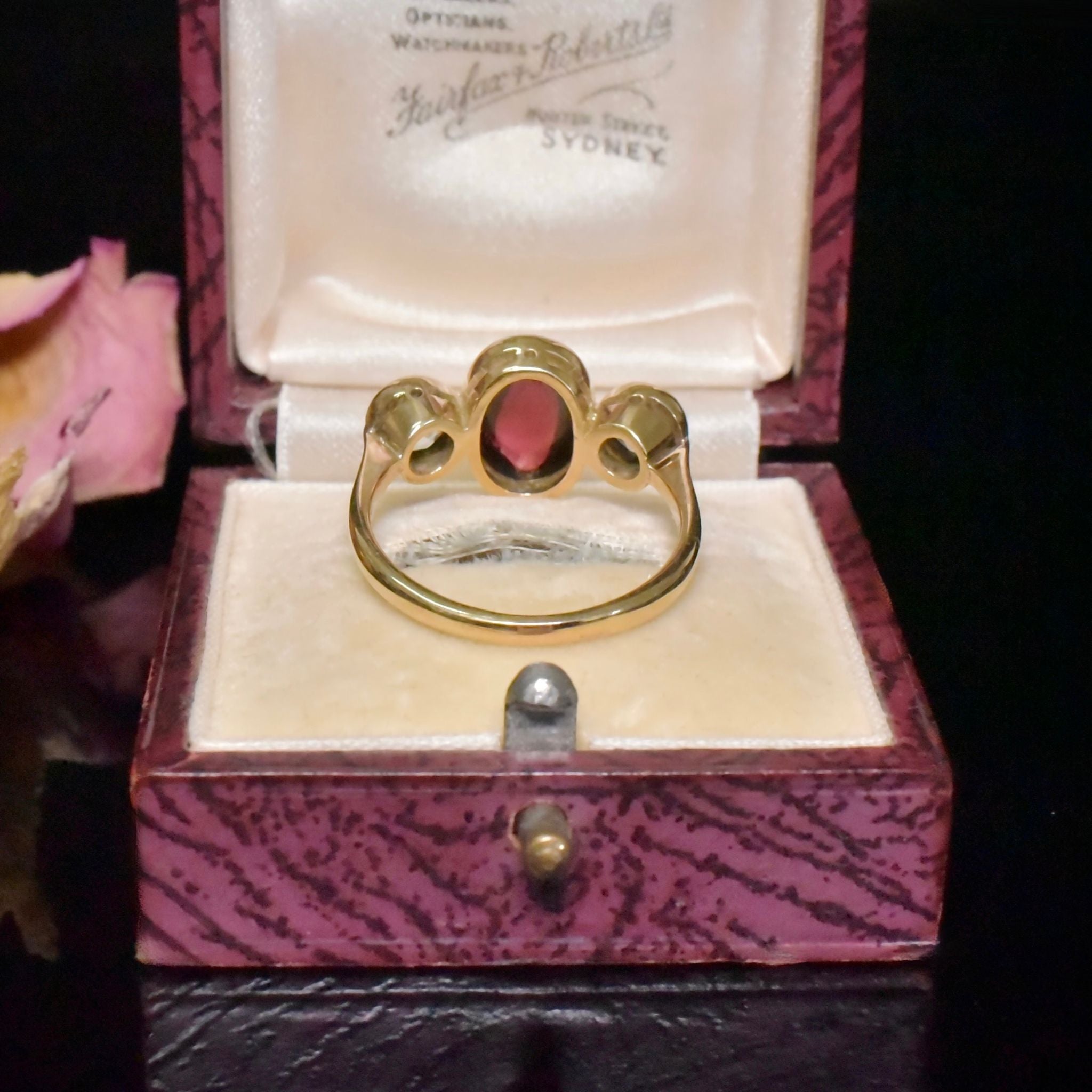 Vintage 9ct Yellow Gold Cabochon Garnet And Aquamarine Ring