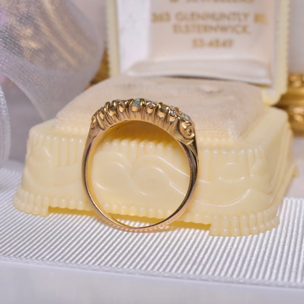 Antique Victorian 18ct Yellow Gold Half Hoop Aquamarine And Diamond Ring - Birmingham 1892