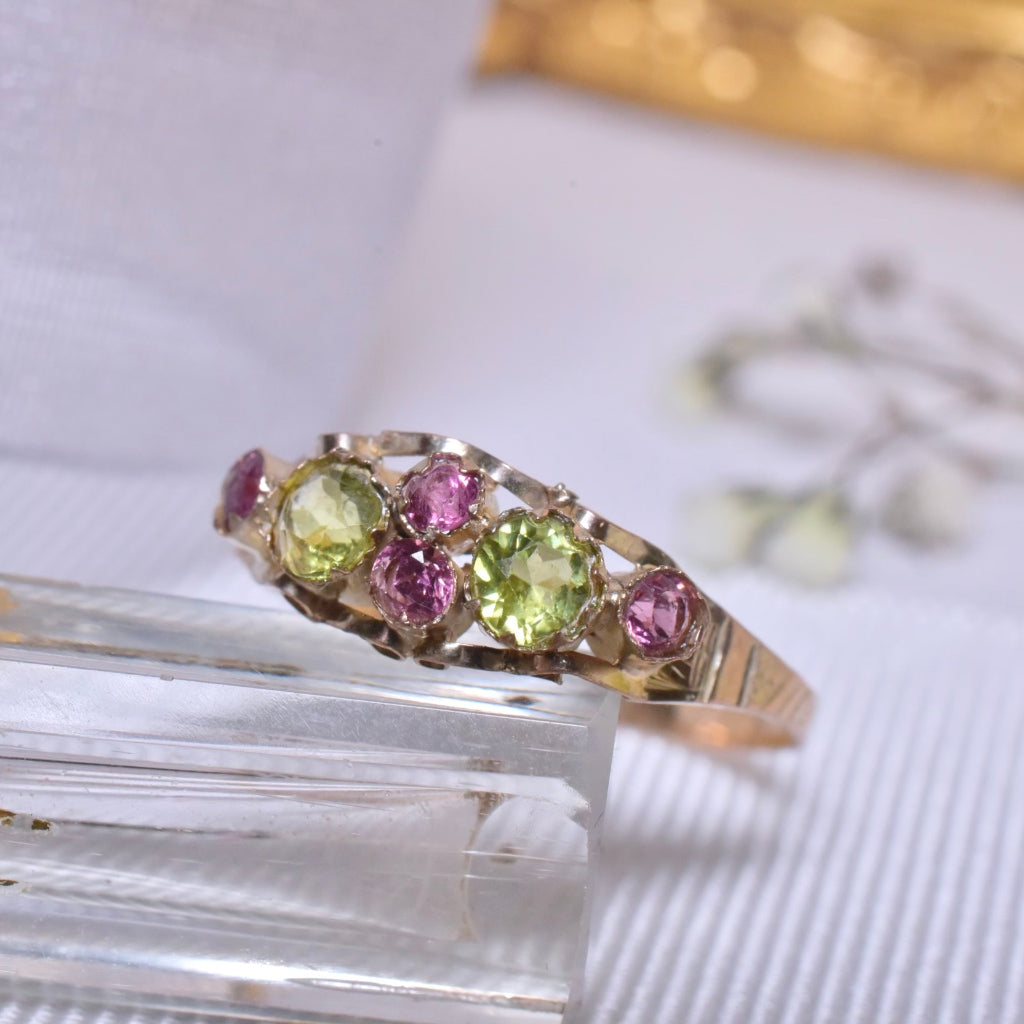 Antique Victorian 9ct Rose Gold Peridot And Garnet Ring - Birmingham 1881
