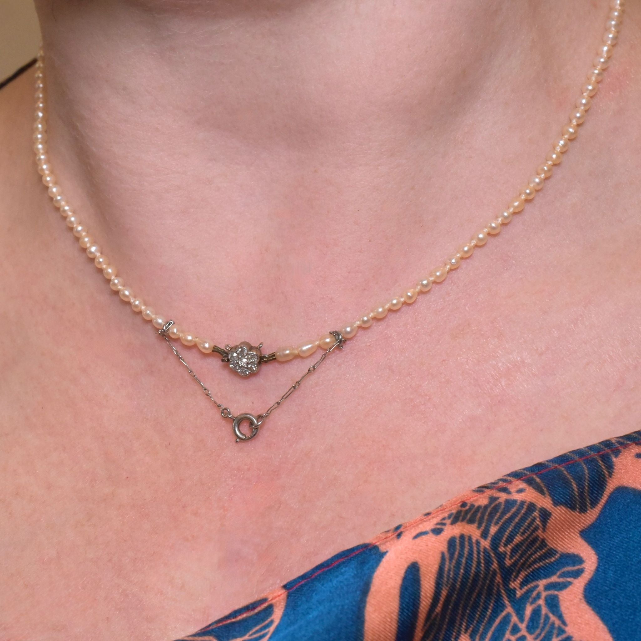 Antique 14ct White Gold Diamond And Akoya Pearl Necklace