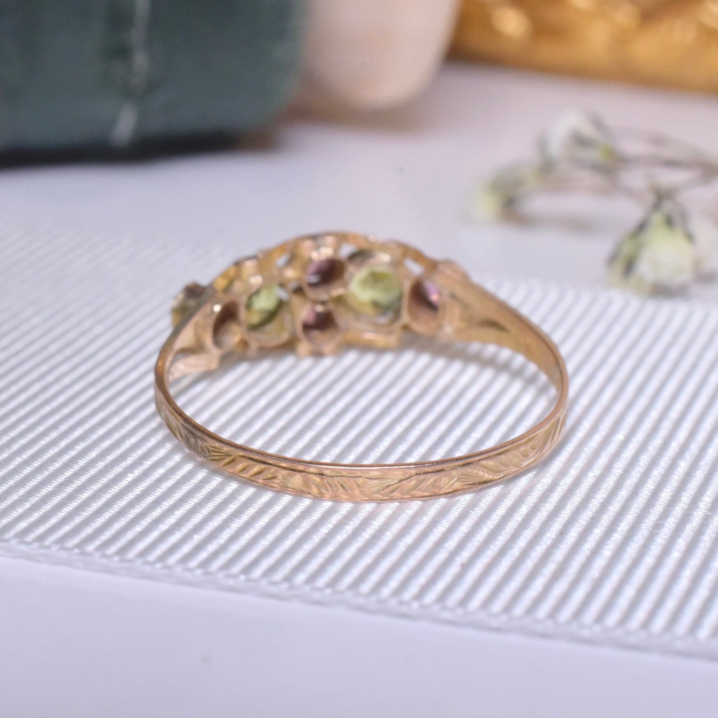 Antique Victorian 9ct Rose Gold Peridot And Garnet Ring - Birmingham 1881