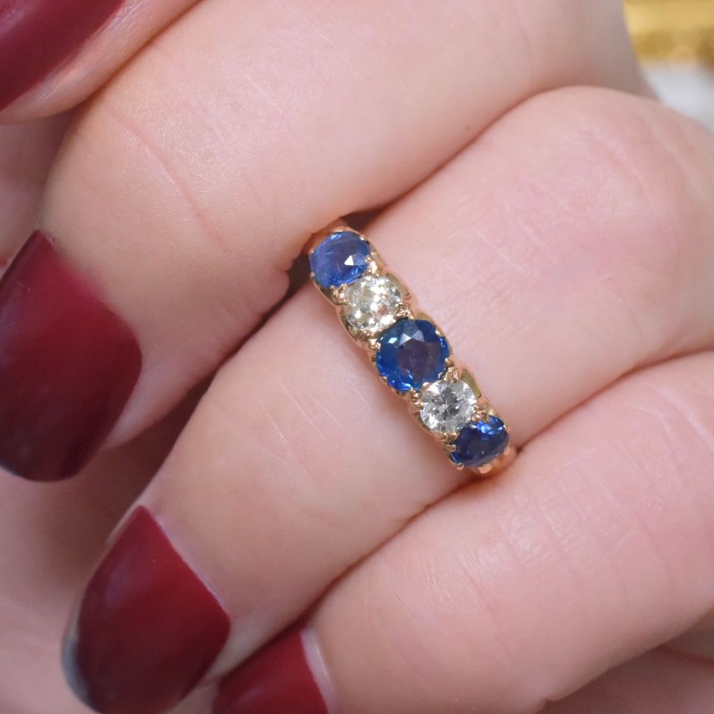 Antique Australian 18ct Rose Gold Sapphire And Diamond Half Hoop Ring Circa 1915