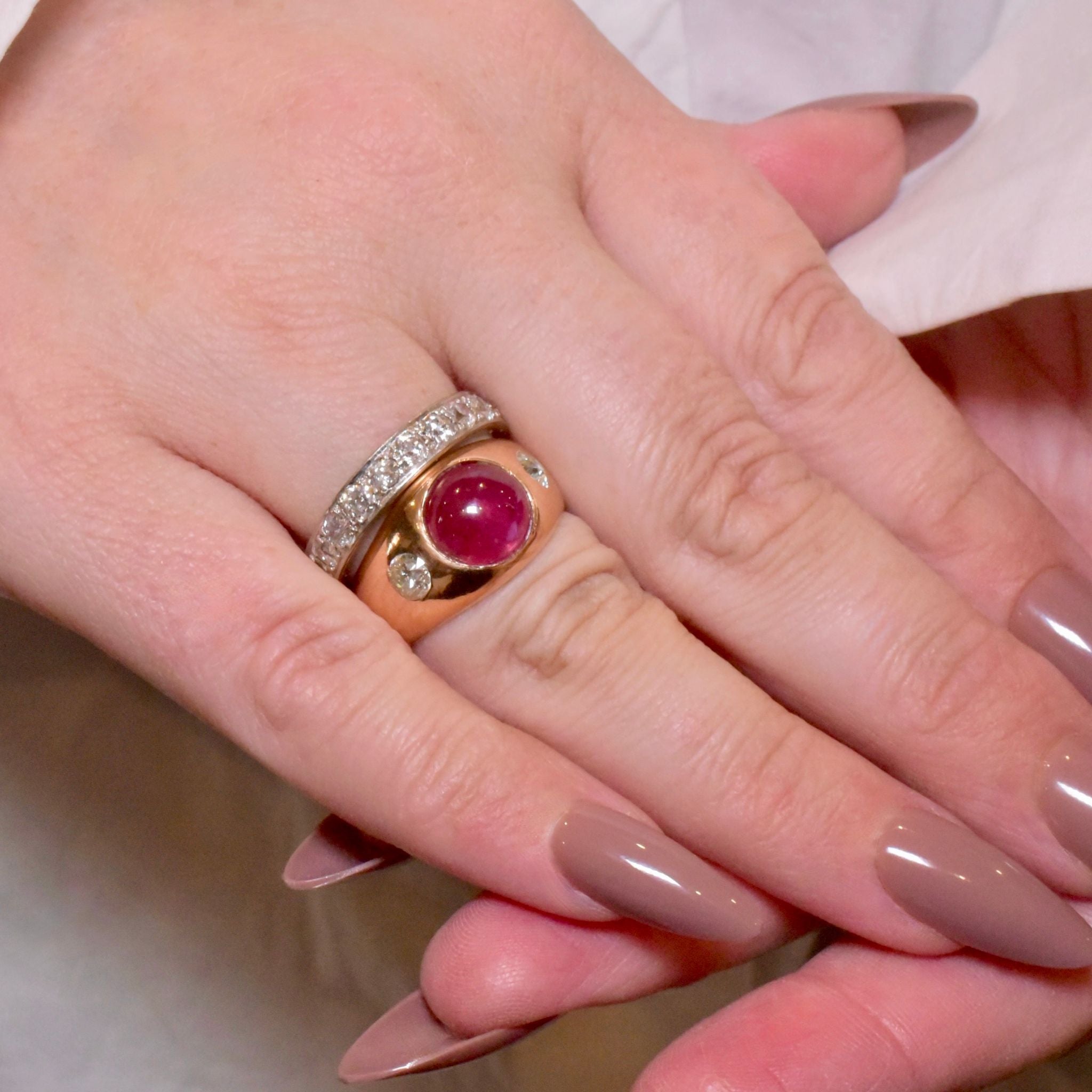 Stunning Antique 15ct Rose Gold Rhodolite Garnet And Diamond Ring