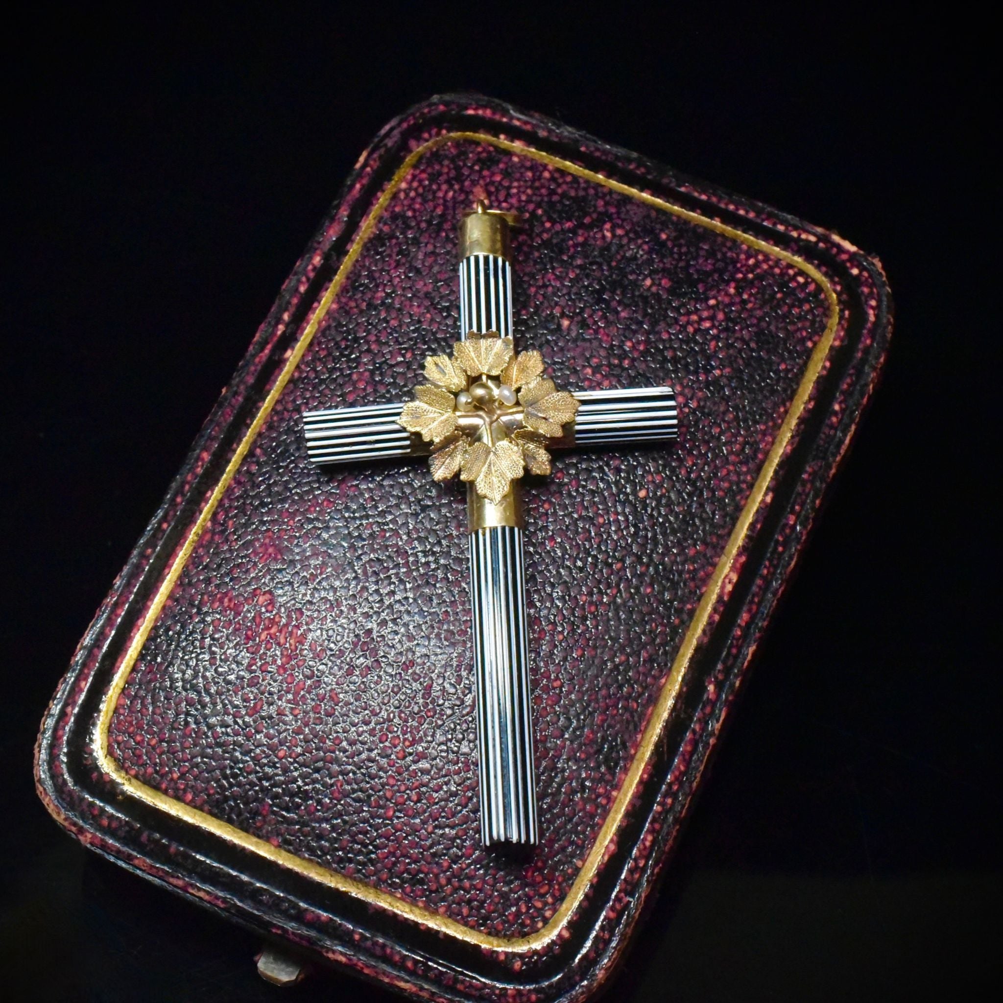 Antique Mid-Late Victorian Italian Cane Rod Cross With Original Fitted Case