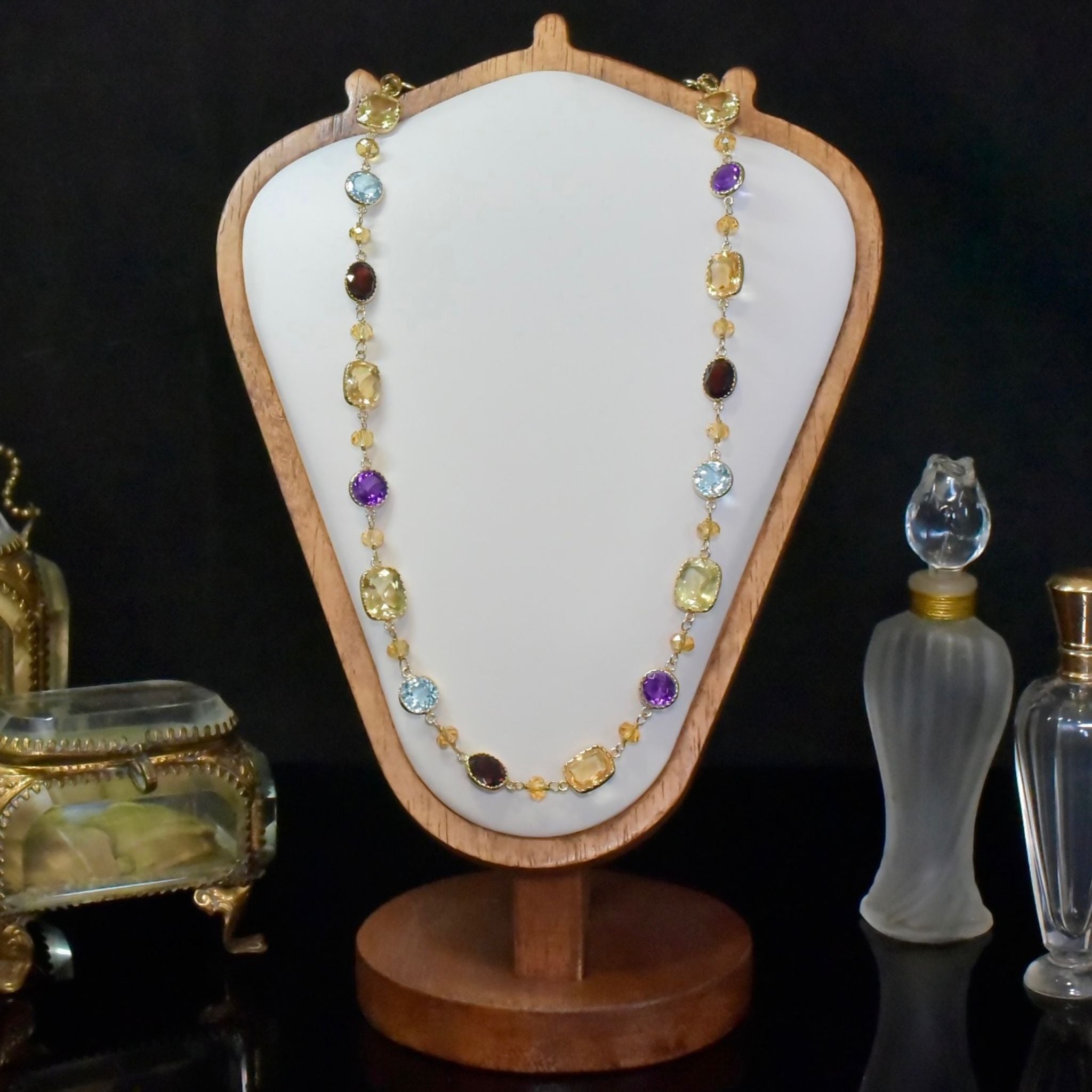 Impressive 14ct Yellow Gold Multi-Gem Necklace (Amethyst, Garnet, Citrine, Topaz, Lemon Quartz)