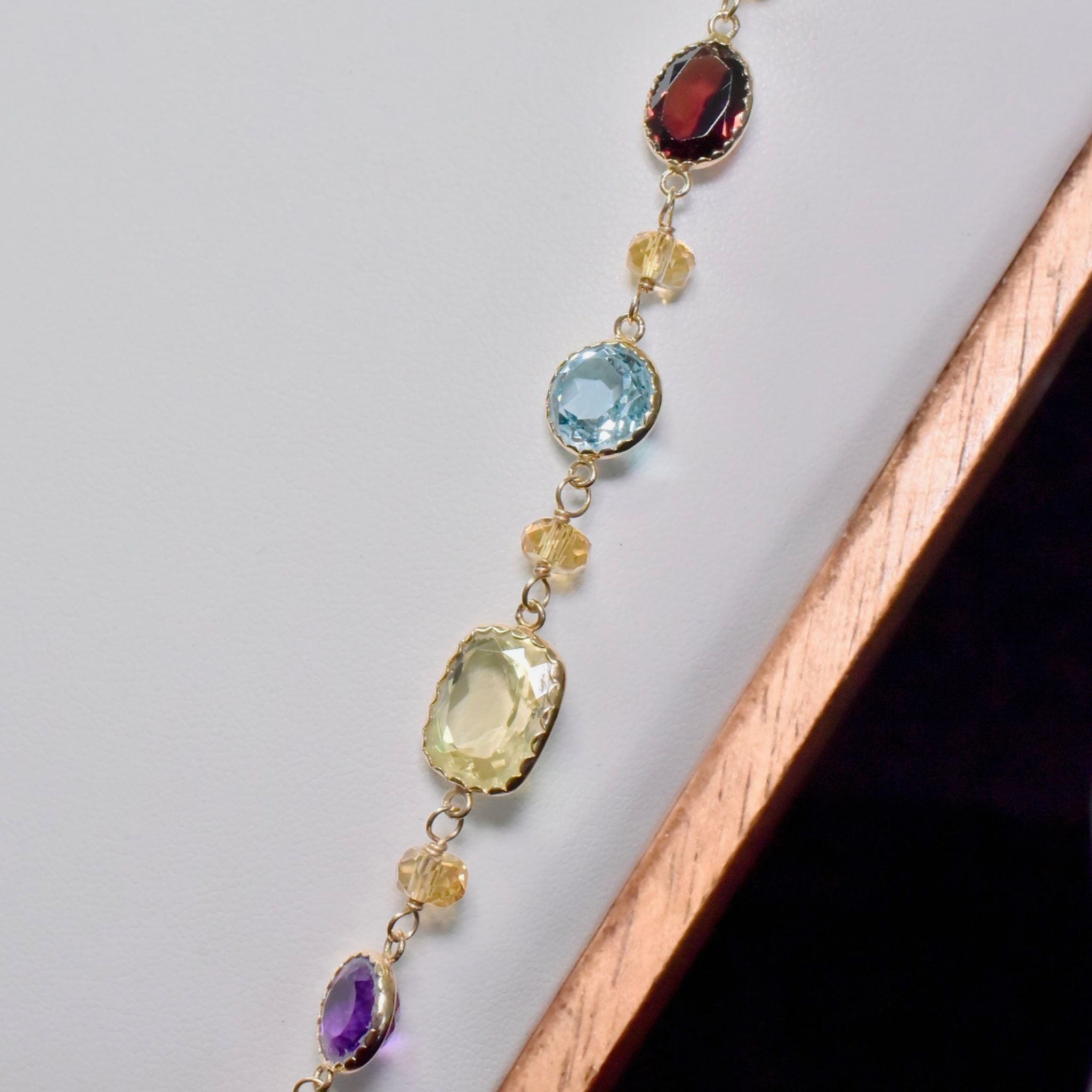 Impressive 14ct Yellow Gold Multi-Gem Necklace (Amethyst, Garnet, Citrine, Topaz, Lemon Quartz)