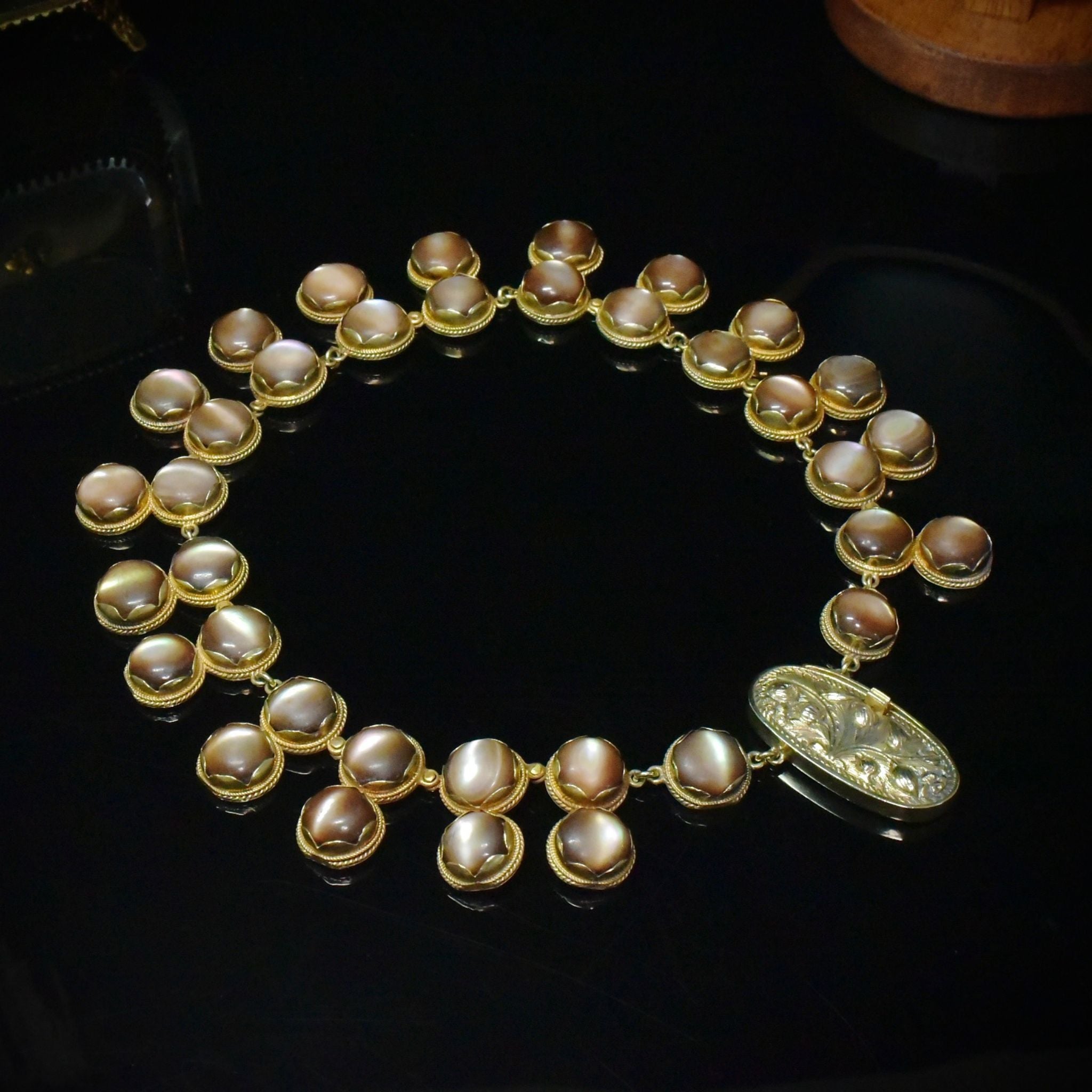 Fabulous Vintage Silver Gilt Iridescent Abalone Shell Necklace