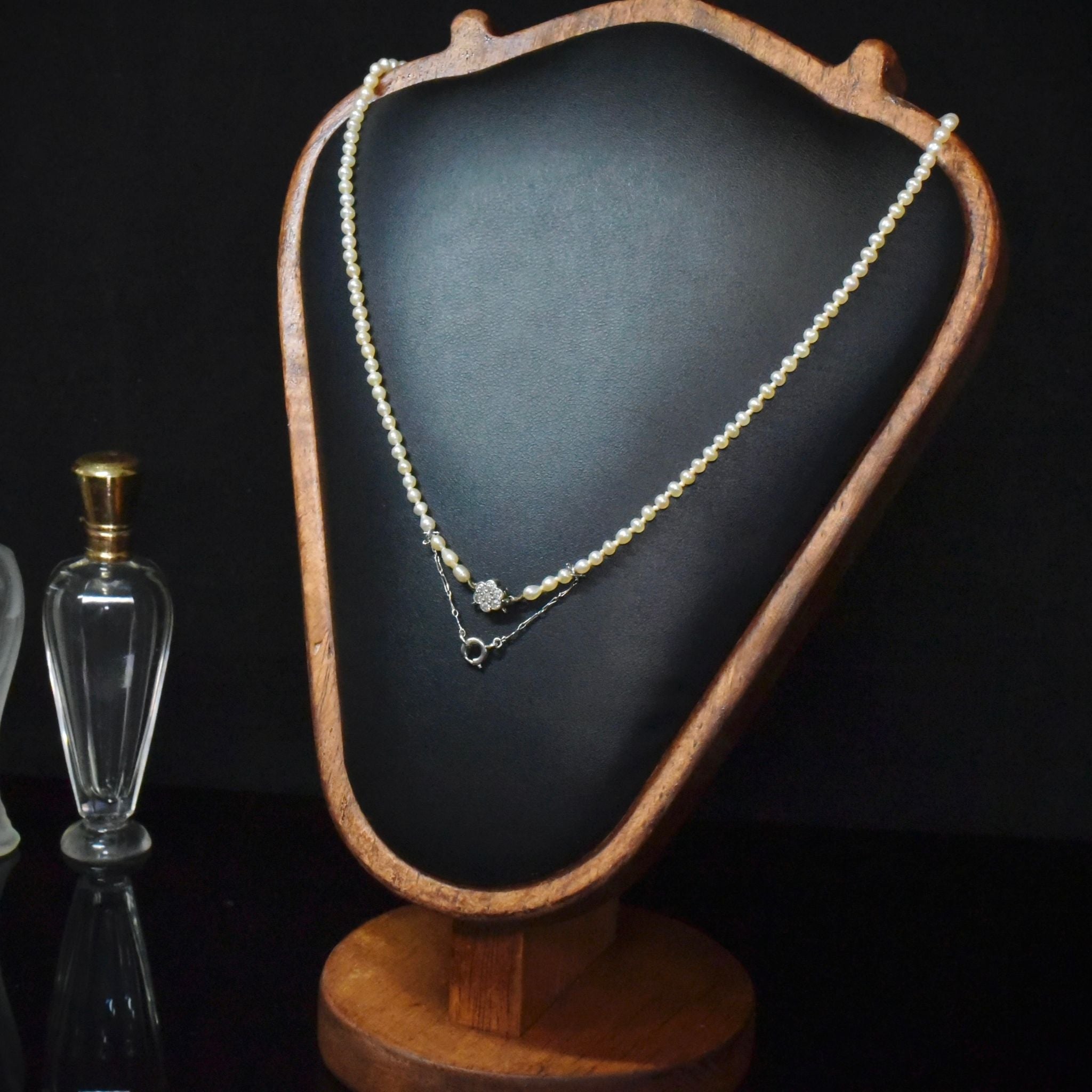 Antique 14ct White Gold Diamond And Akoya Pearl Necklace