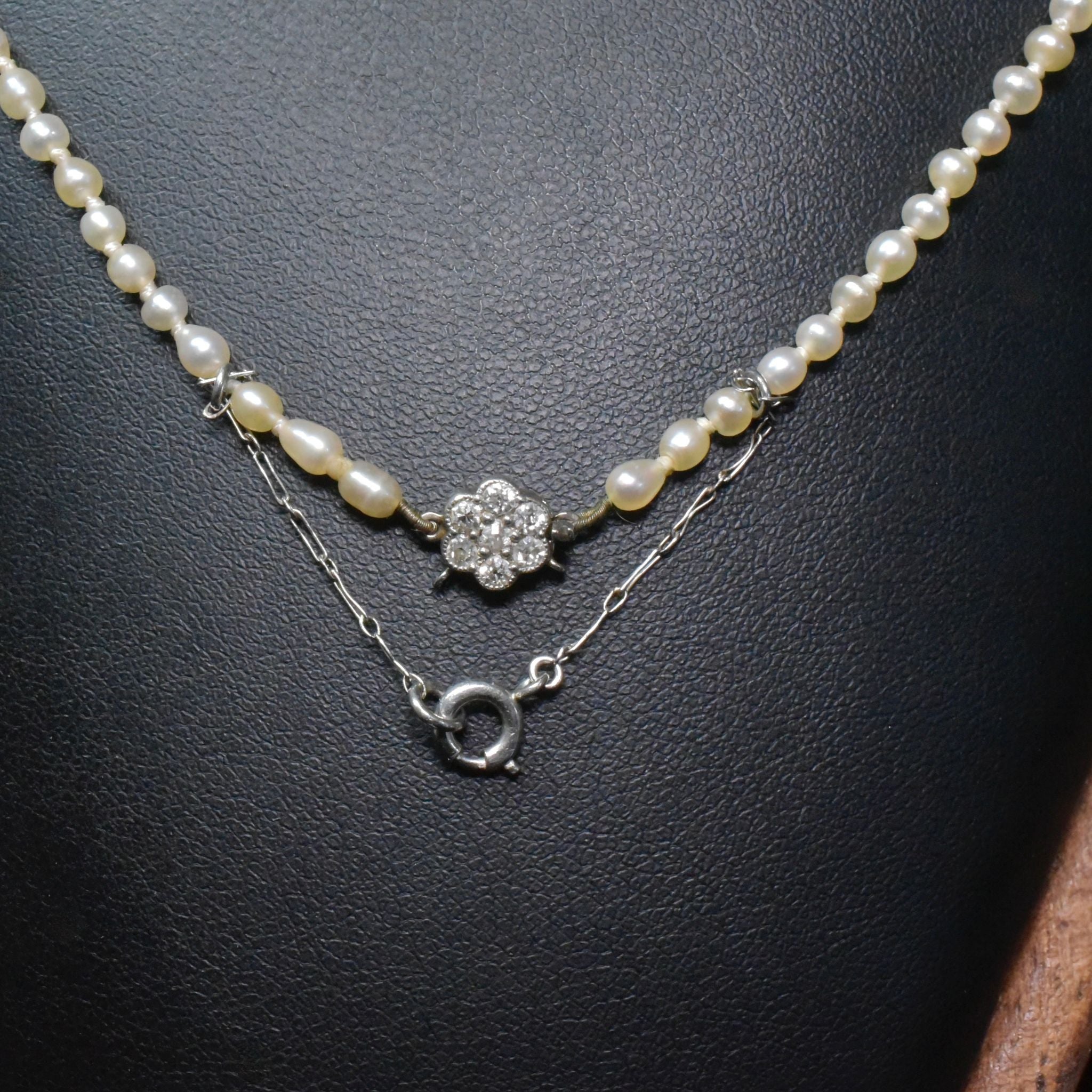 Antique 14ct White Gold Diamond And Akoya Pearl Necklace