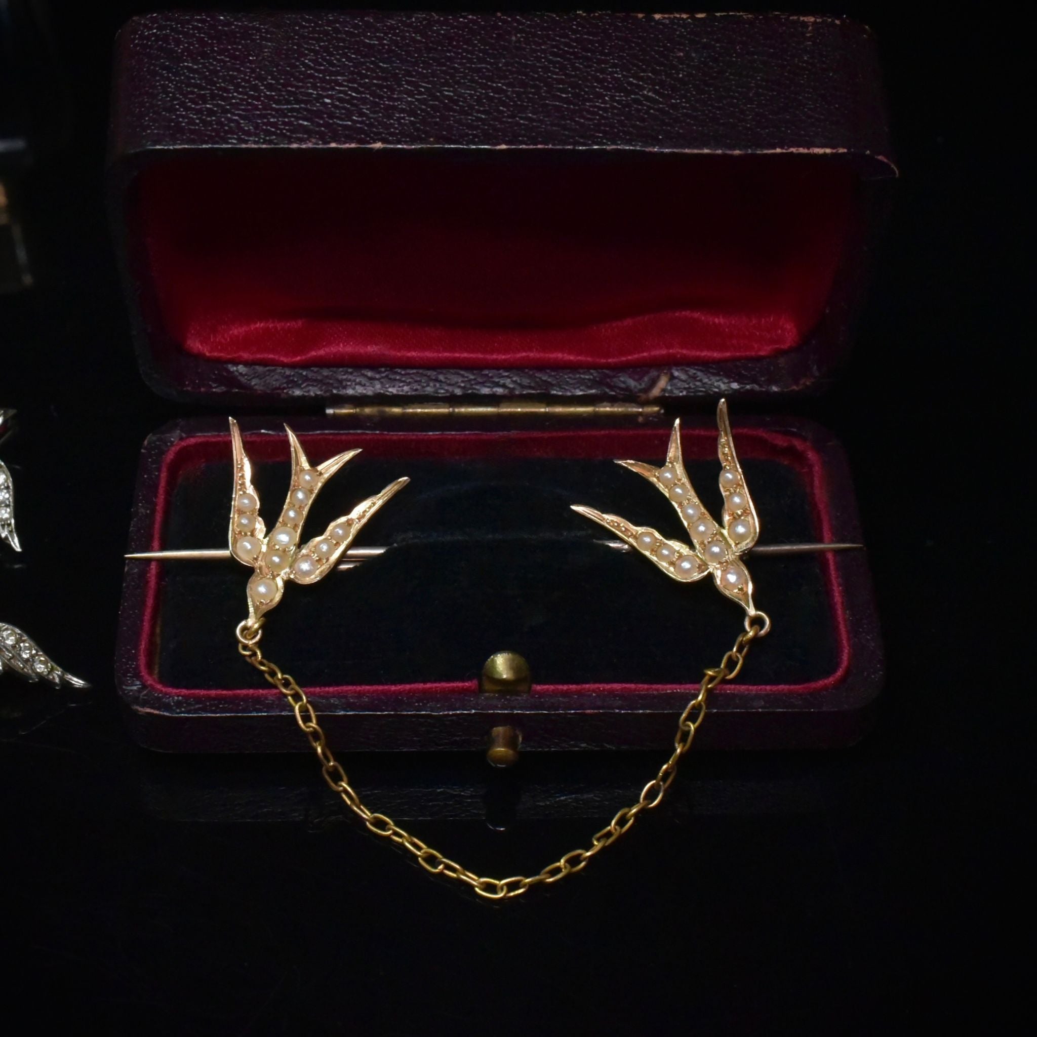 Antique Australian 15ct Rose Gold Double Swallow Seed Pearl Brooch/Pin Circa 1910