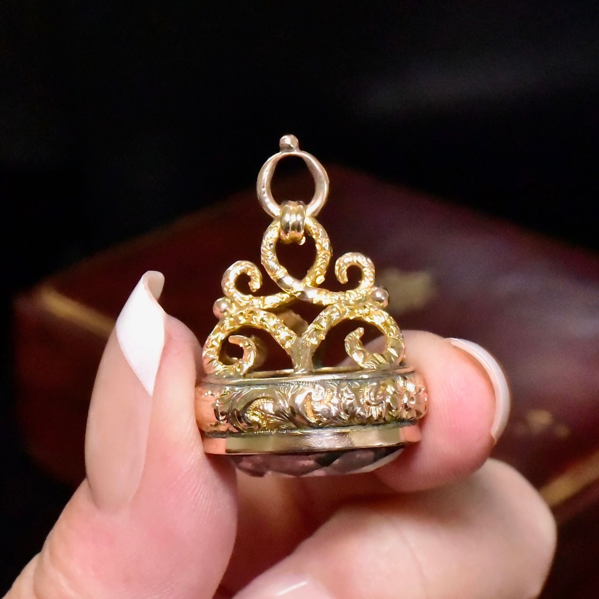 Antique Edwardian Era 9ct Gold Amethyst Fob Pendant - Birmingham 1906
