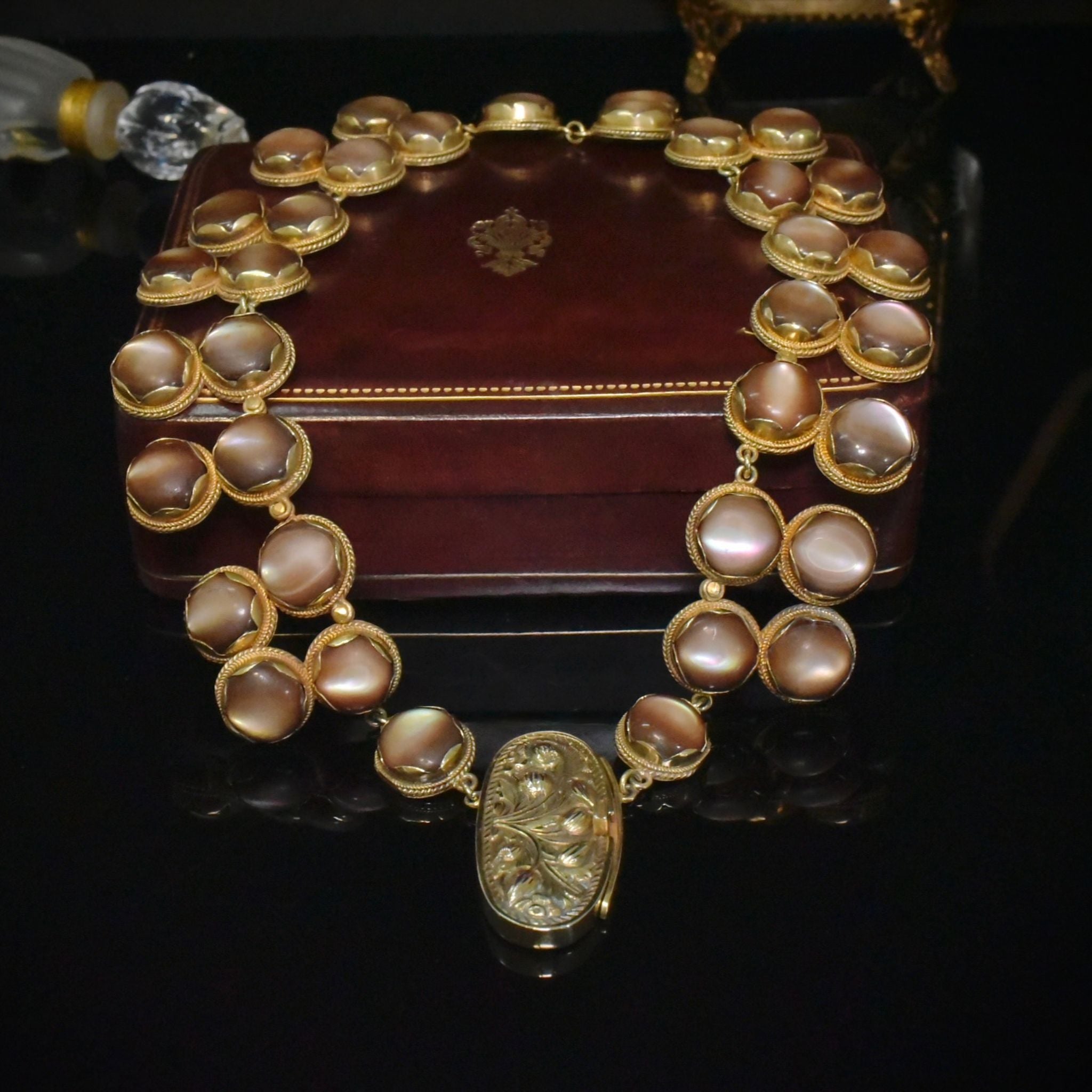 Fabulous Vintage Silver Gilt Iridescent Abalone Shell Necklace