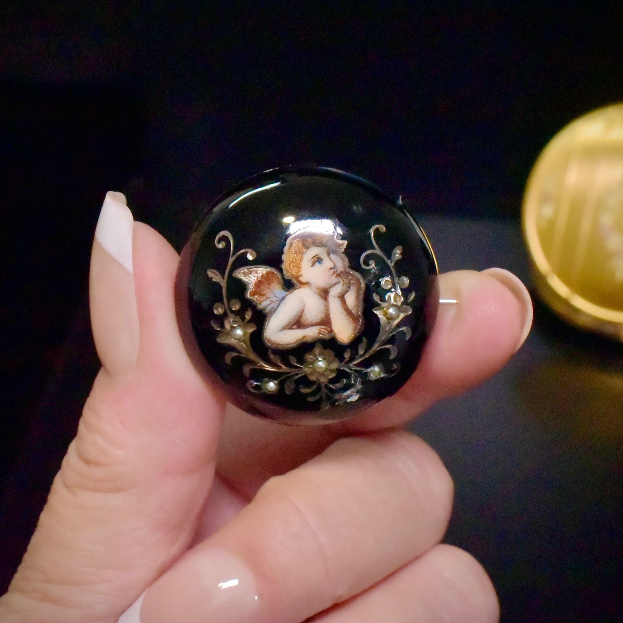 Antique Austrian Victorian Silver & Enamel ‘Cupid’ Brooch/Pin - Circa 1860-70’s