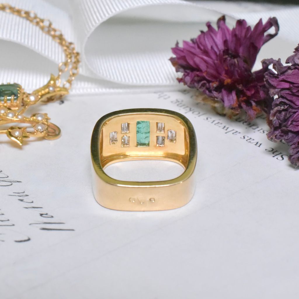 Vintage 19.2ct Yellow Gold (Portuguese) Emerald And Diamond Ring