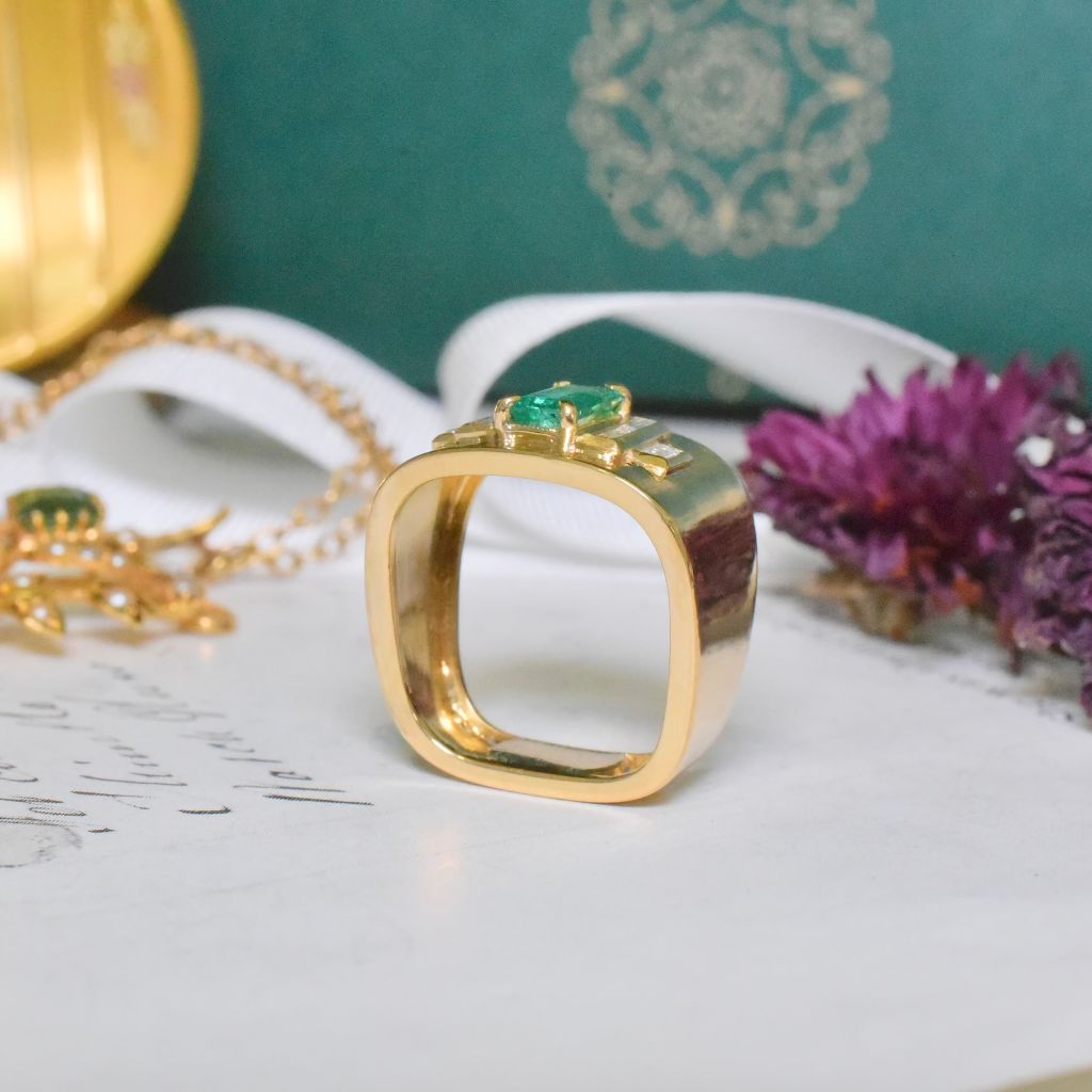 Vintage 19.2ct Yellow Gold (Portuguese) Emerald And Diamond Ring