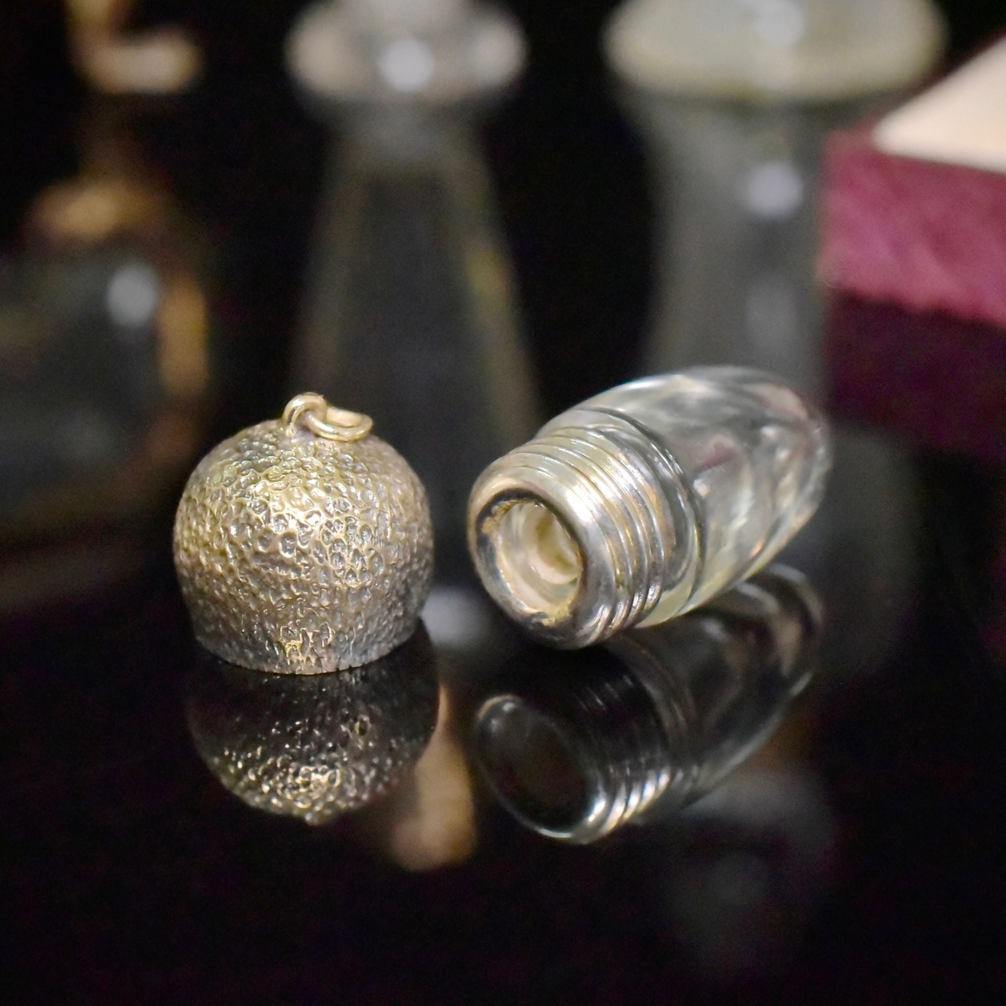 Antique Victorian Silver And Glass Perfume Bottle/Pendant/Chatelaine Tool