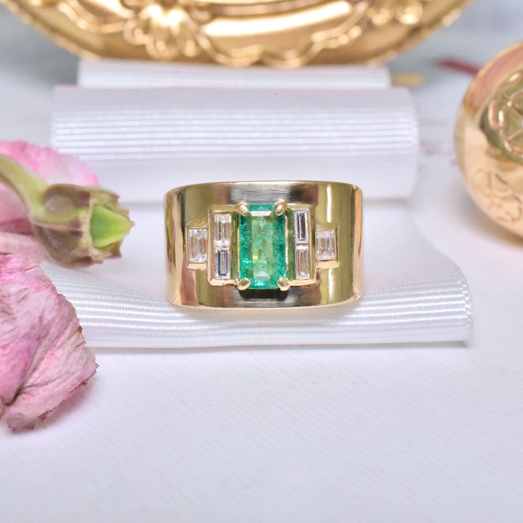 Vintage 19.2ct Yellow Gold (Portuguese) Emerald And Diamond Ring