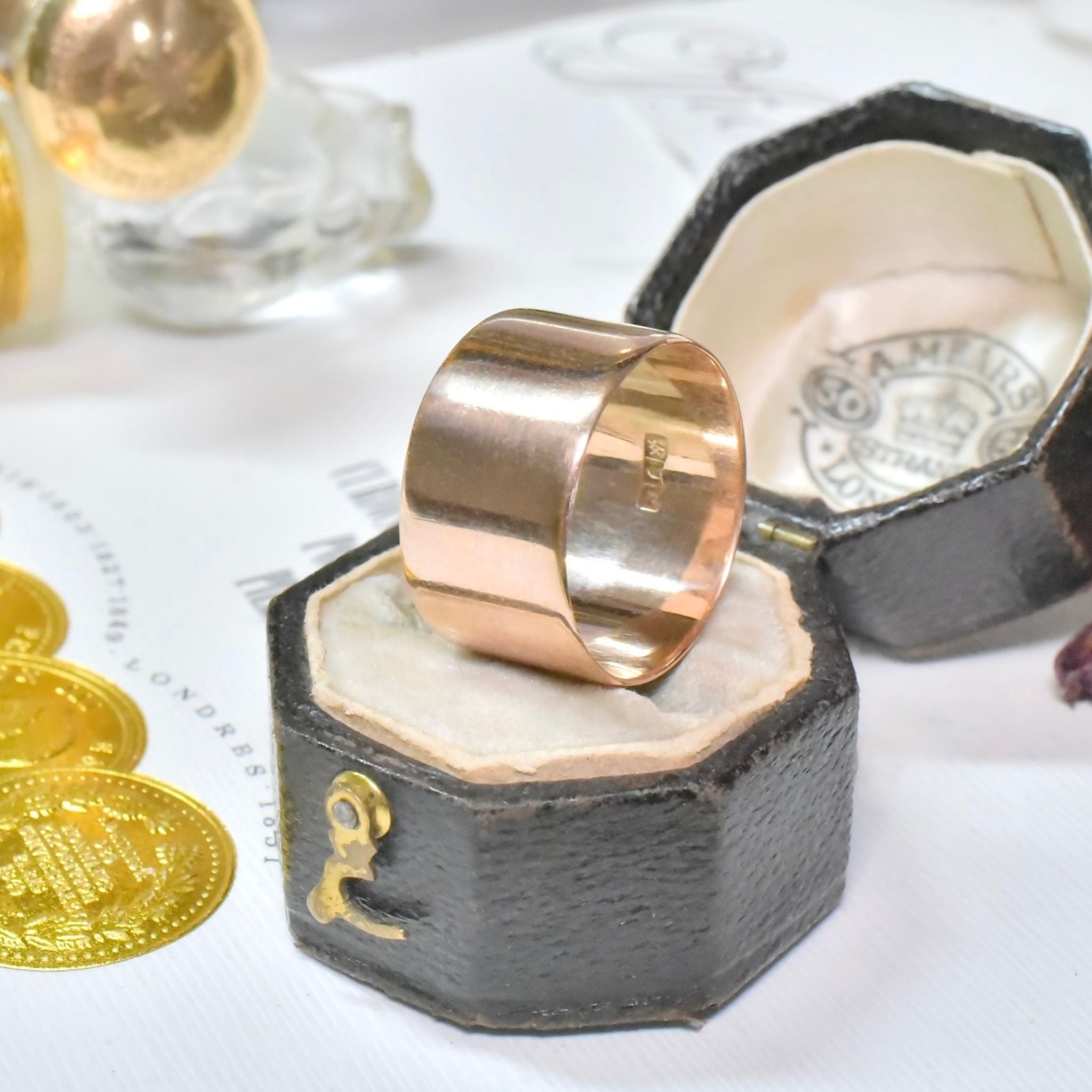 Antique Australian 9ct Rose Gold Wide Cigar Band Ring - Johnson And Simonsen, Melbourne, circa 1900-1910