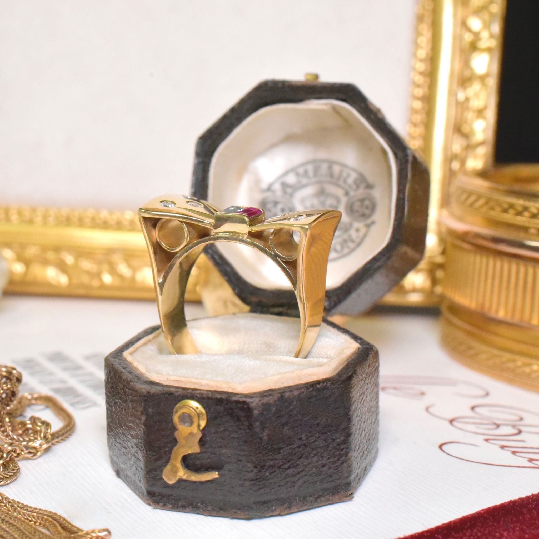 Fabulous Retro 18ct Yellow Gold Ruby And Diamond ‘Bow’ Ring Circa 1940-50’s