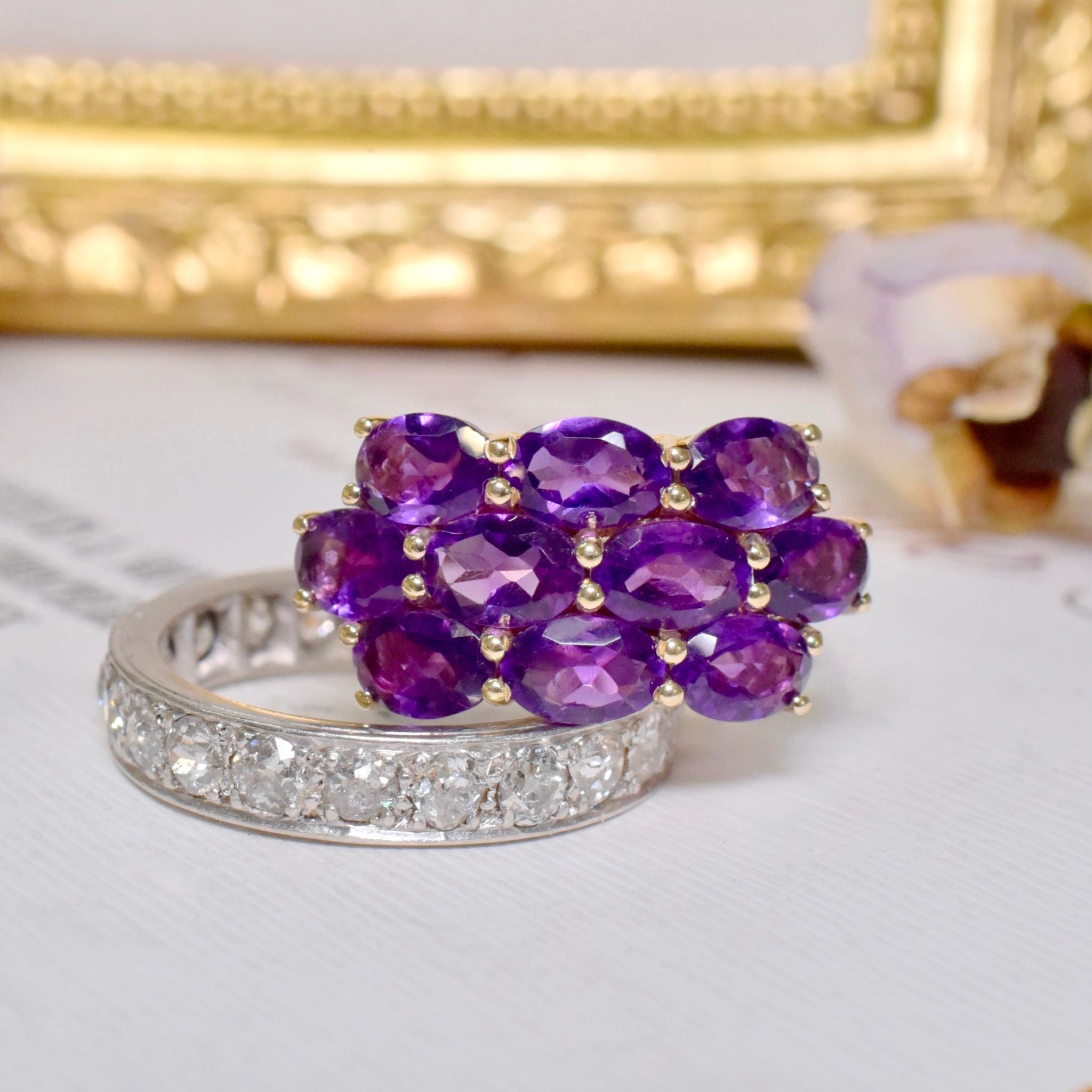 Modern 9ct Yellow Gold Multi-Amethyst Ring