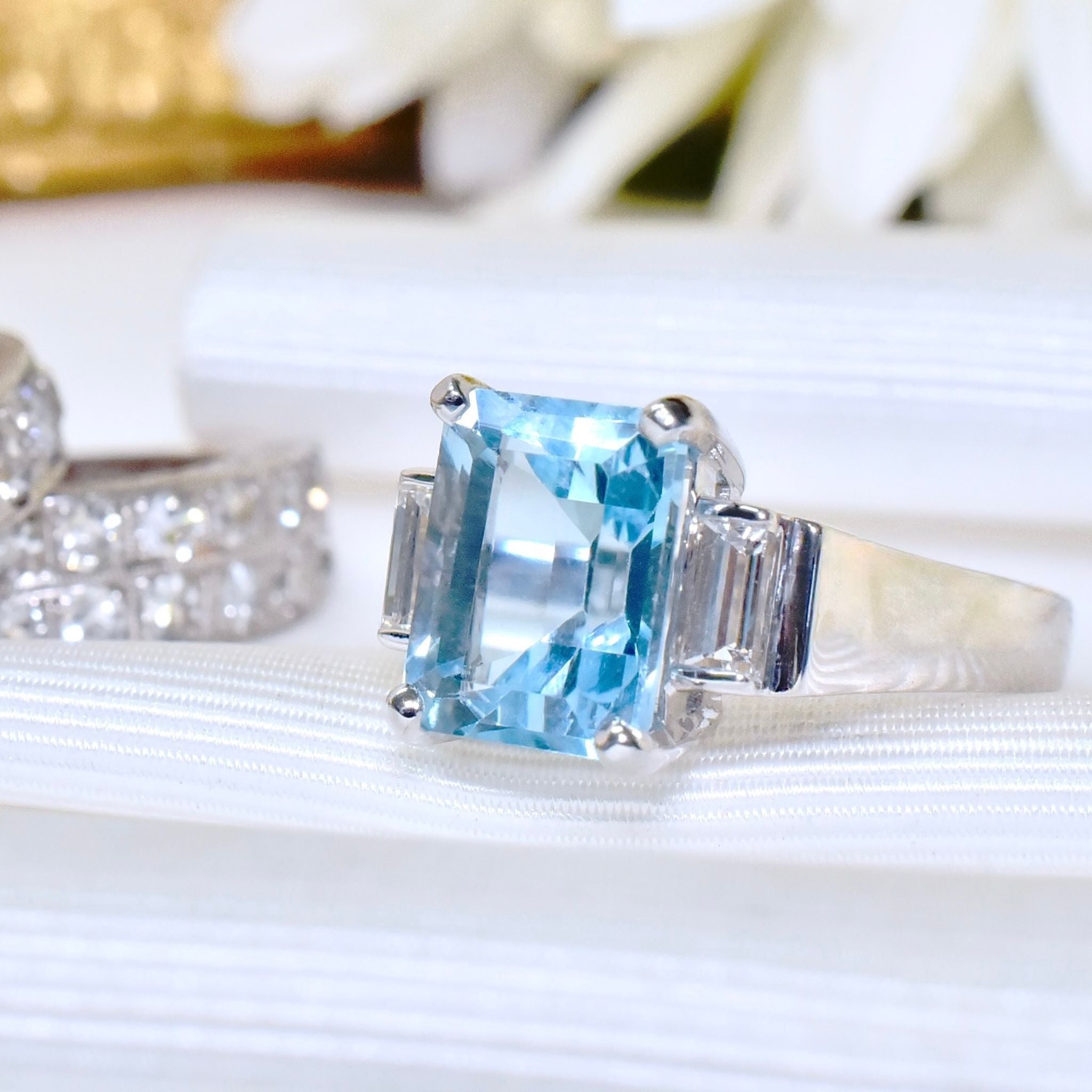 Glorious 18ct White Gold Topaz (4.5ct) And Diamond (0.35ct) Ring Independent Valuation Included For $5,545 AUD (In 2024)