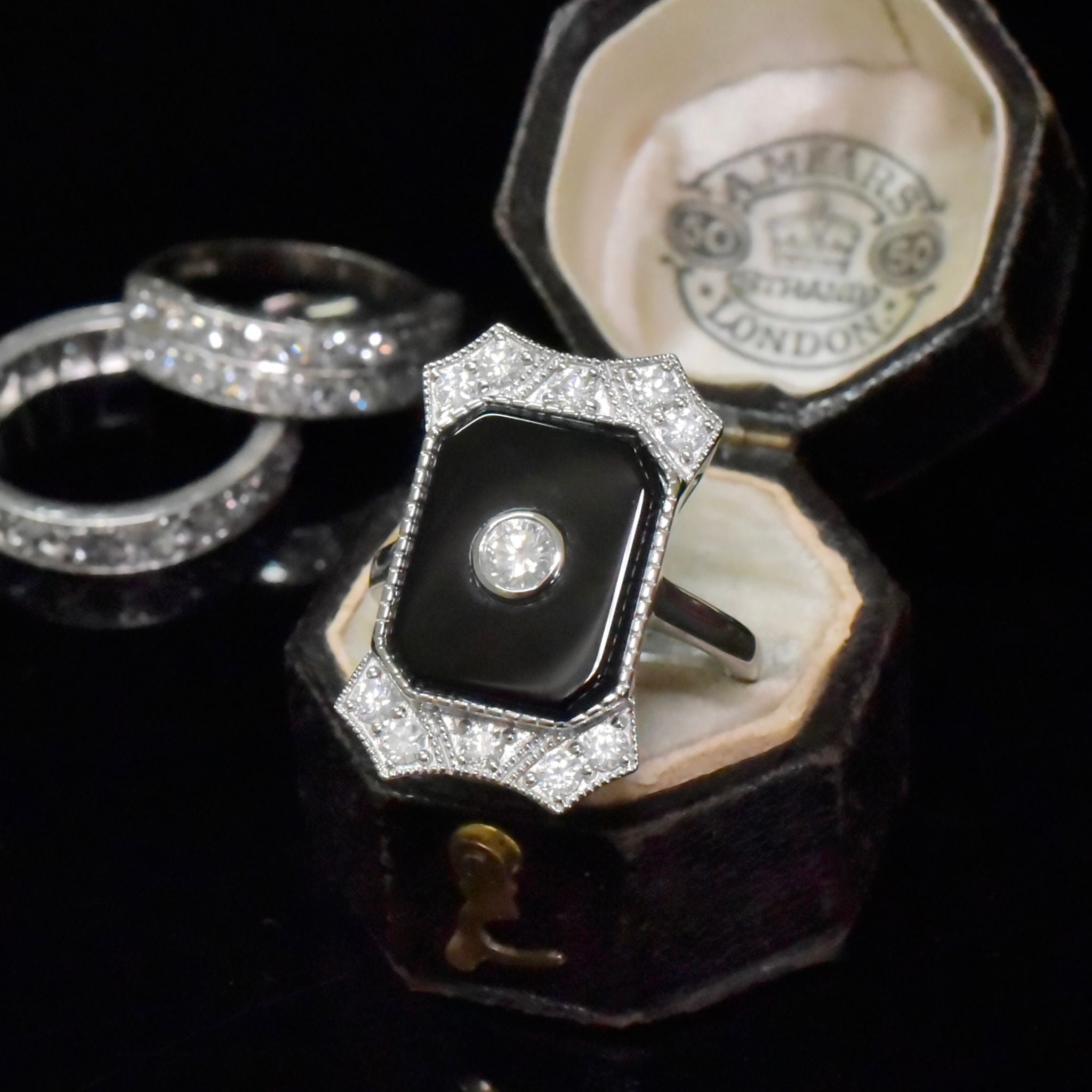 Magnificent 14ct White Gold Art Deco Inspired Onyx And Diamond Ring Independent Valuation Certificate Included For $10,720 AUD