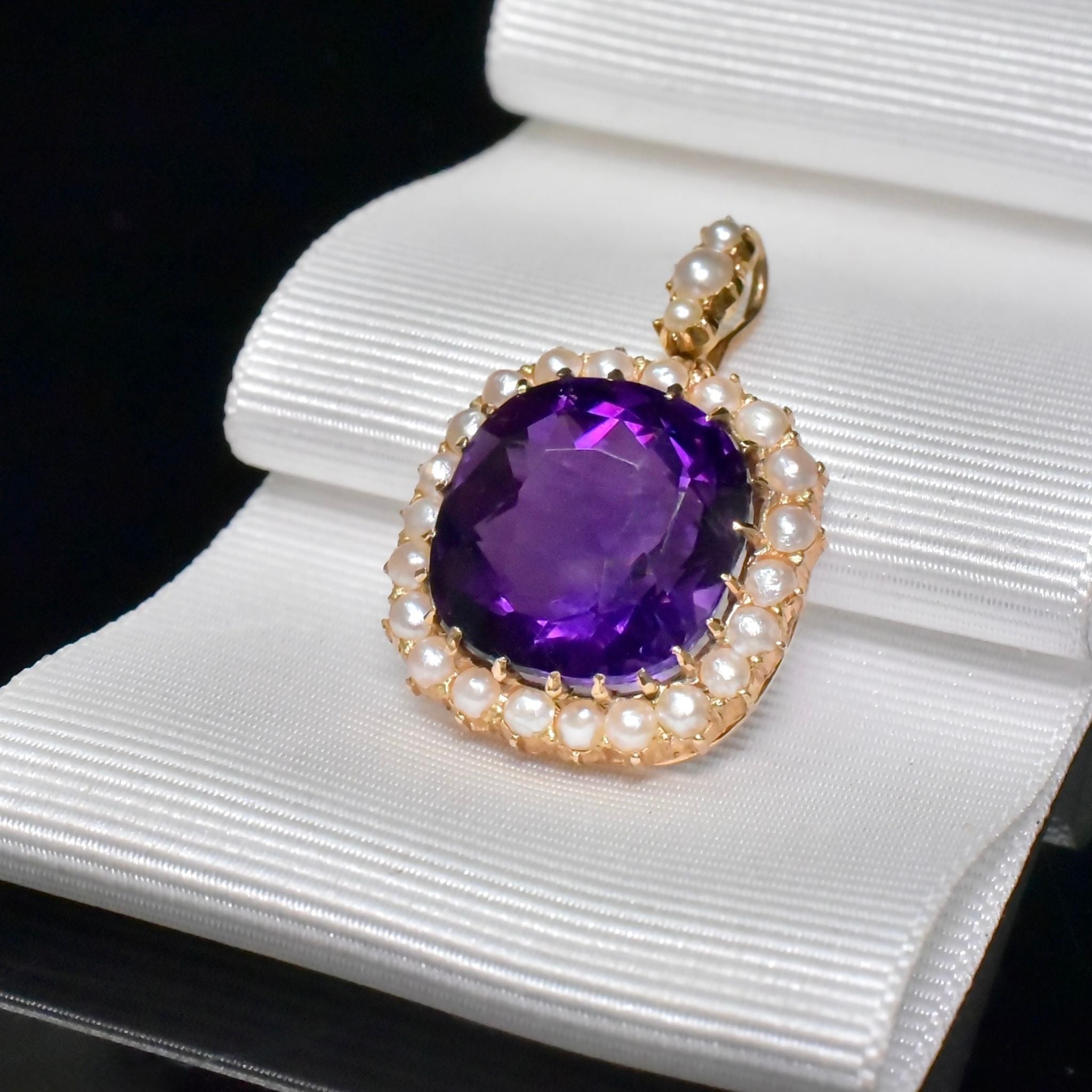 Superb Antique Victorian 15ct Yellow Gold 9.4ct ‘Siberian’ Amethyst And Half Seed Pearl Pendant - Circa 1890’s