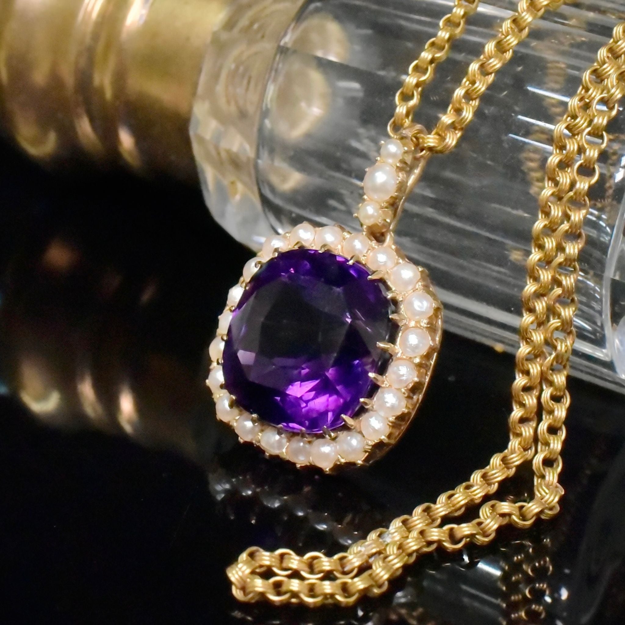 Superb Antique Victorian 15ct Yellow Gold 9.4ct ‘Siberian’ Amethyst And Half Seed Pearl Pendant - Circa 1890’s
