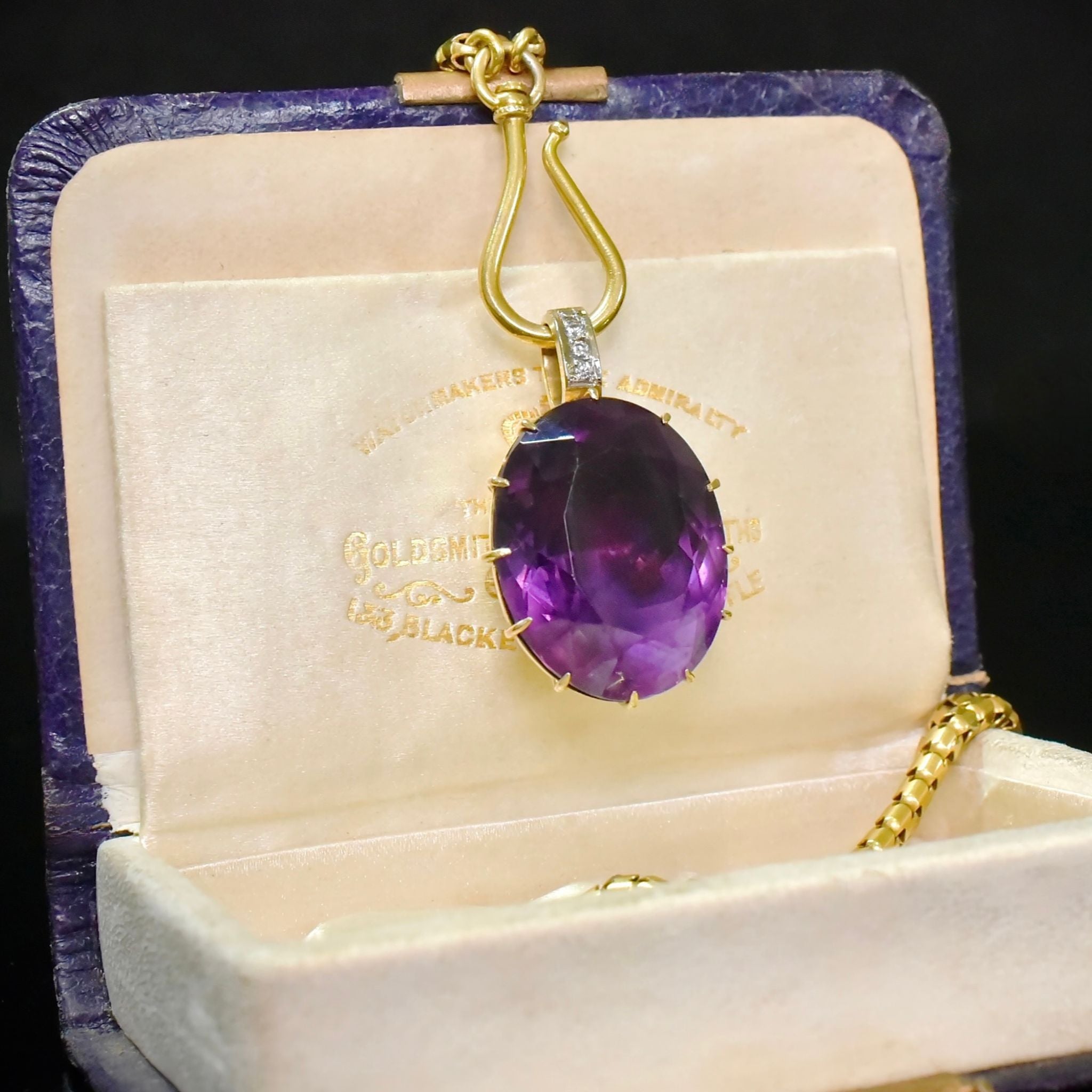 Antique Australian Edwardian Era 15ct Yellow Gold Amethyst And Diamond Pendant