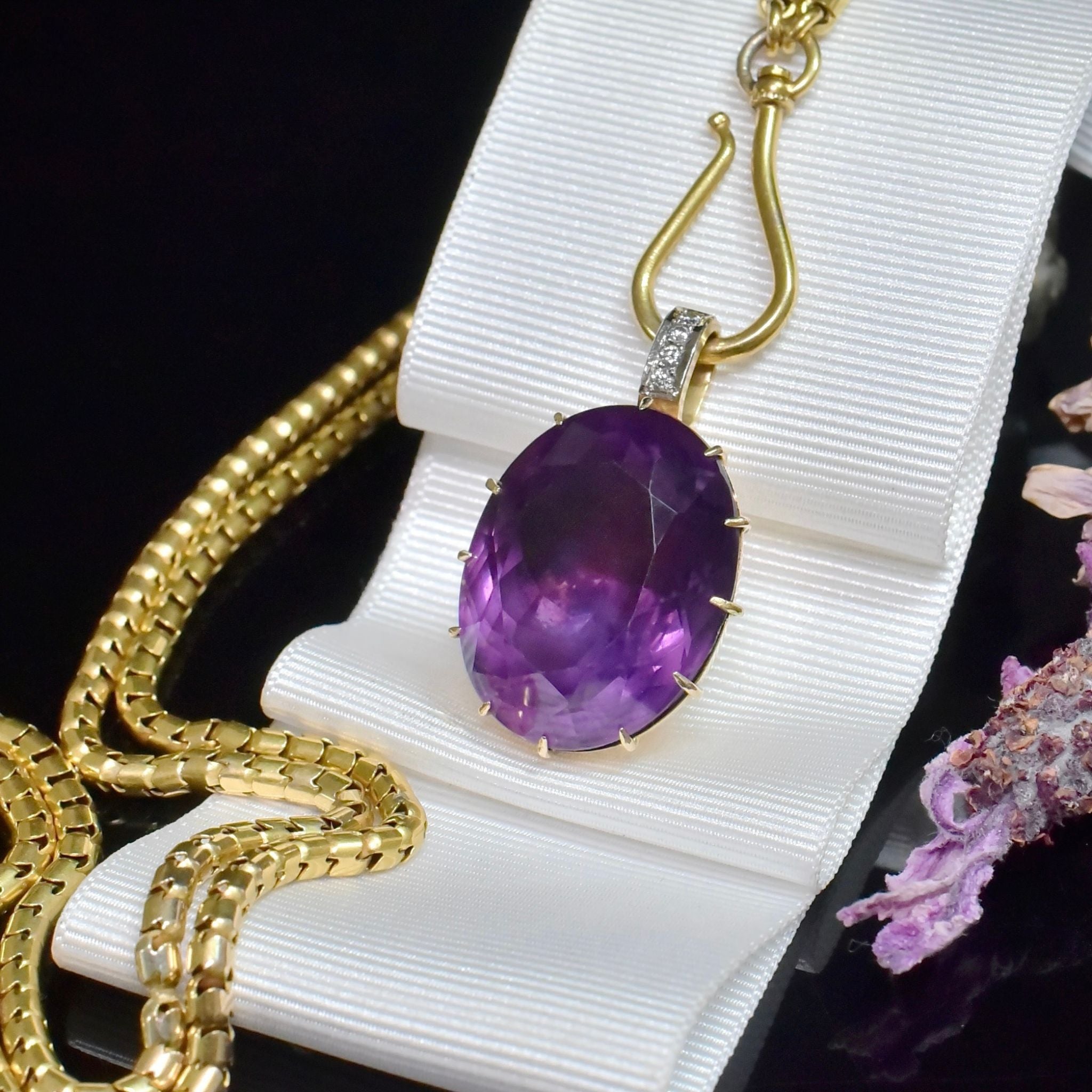 Antique Australian Edwardian Era 15ct Yellow Gold Amethyst And Diamond Pendant