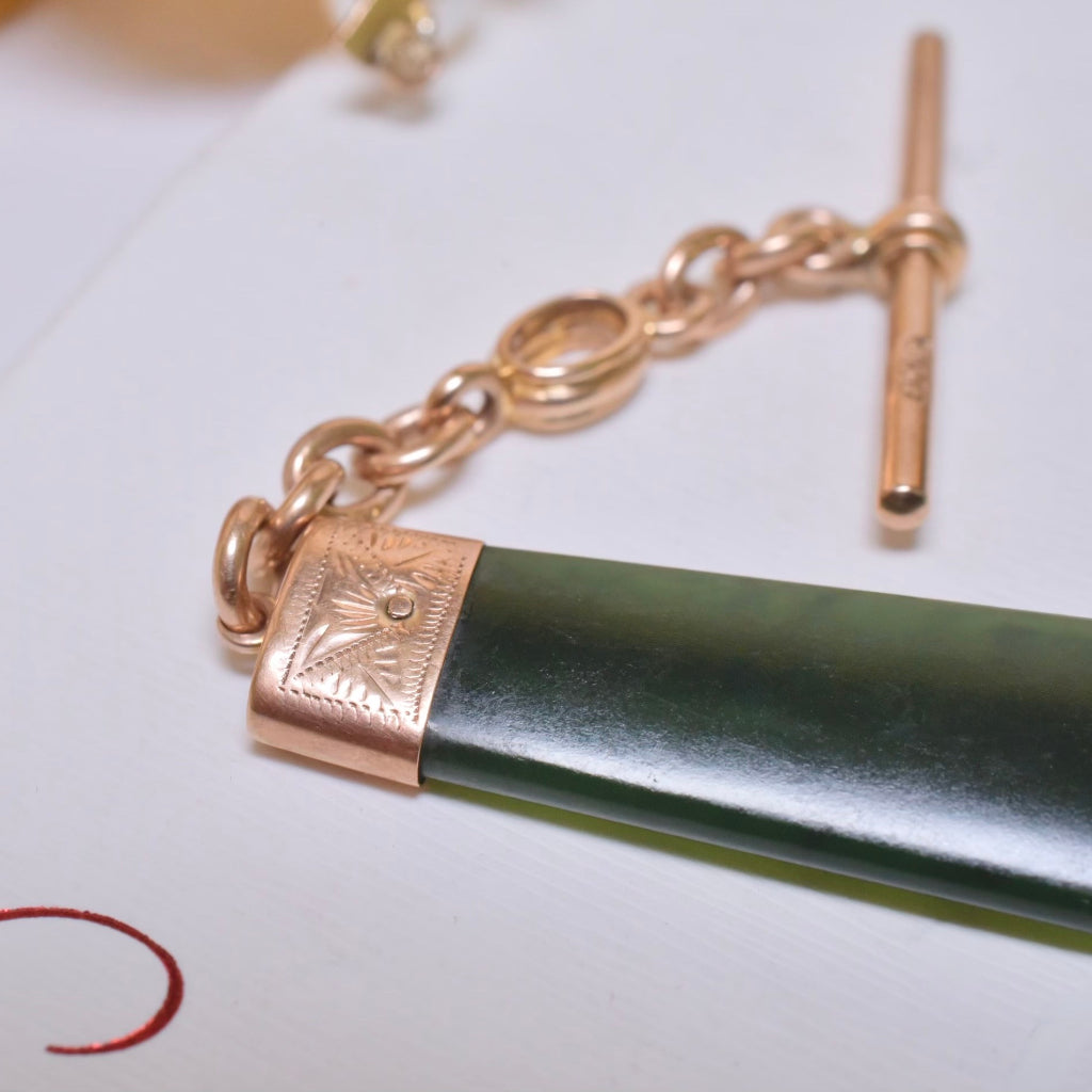 Antique Edwardian Australian 9ct Rose Gold And Nephrite Jade Fob Pendant - Circa 1910