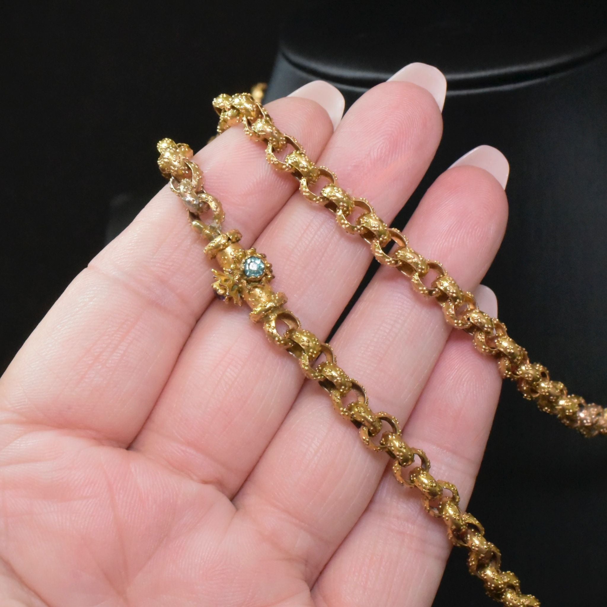 Fabulous Antique Georgian Pinchbeck Barrel Clasp Rope Necklace Circa 1790-1810