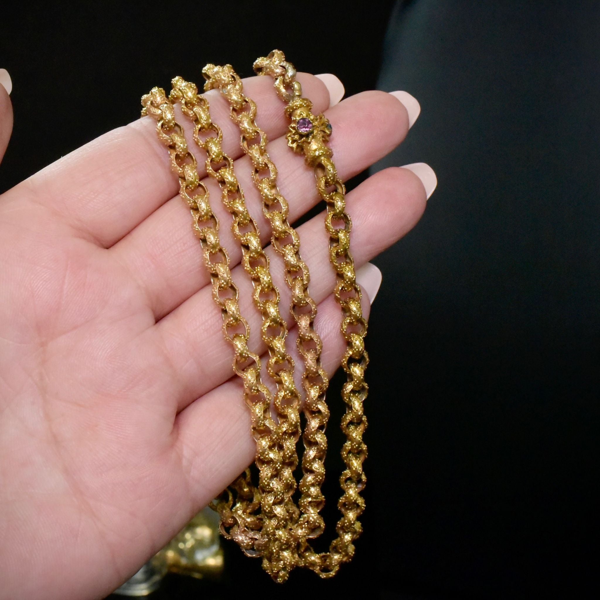 Fabulous Antique Georgian Pinchbeck Barrel Clasp Rope Necklace Circa 1790-1810